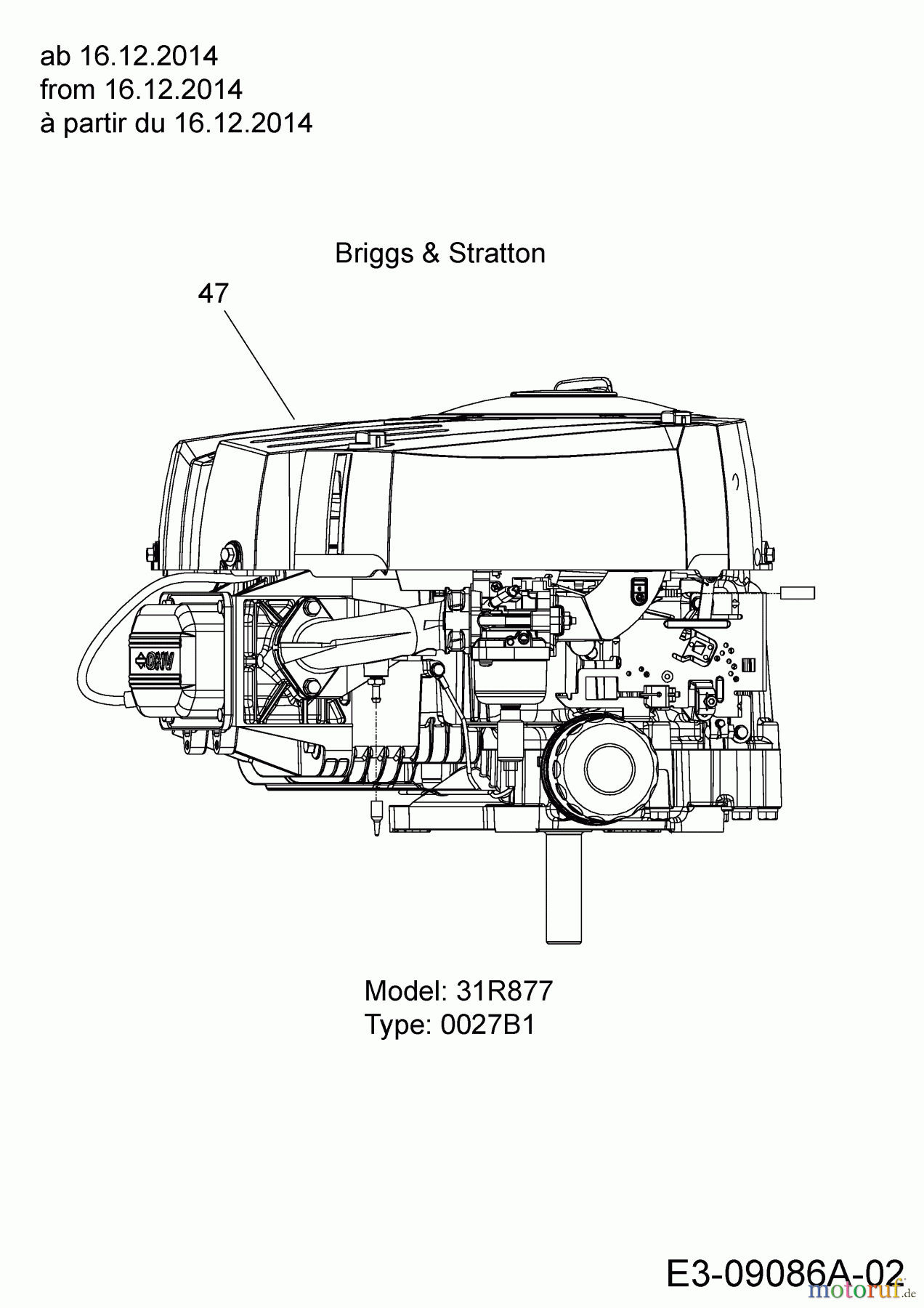 Cub Cadet Rasentraktoren CC 1019 HN 13HJ91AN603 (2015) Motor Briggs & Stratton ab 16.12.2014