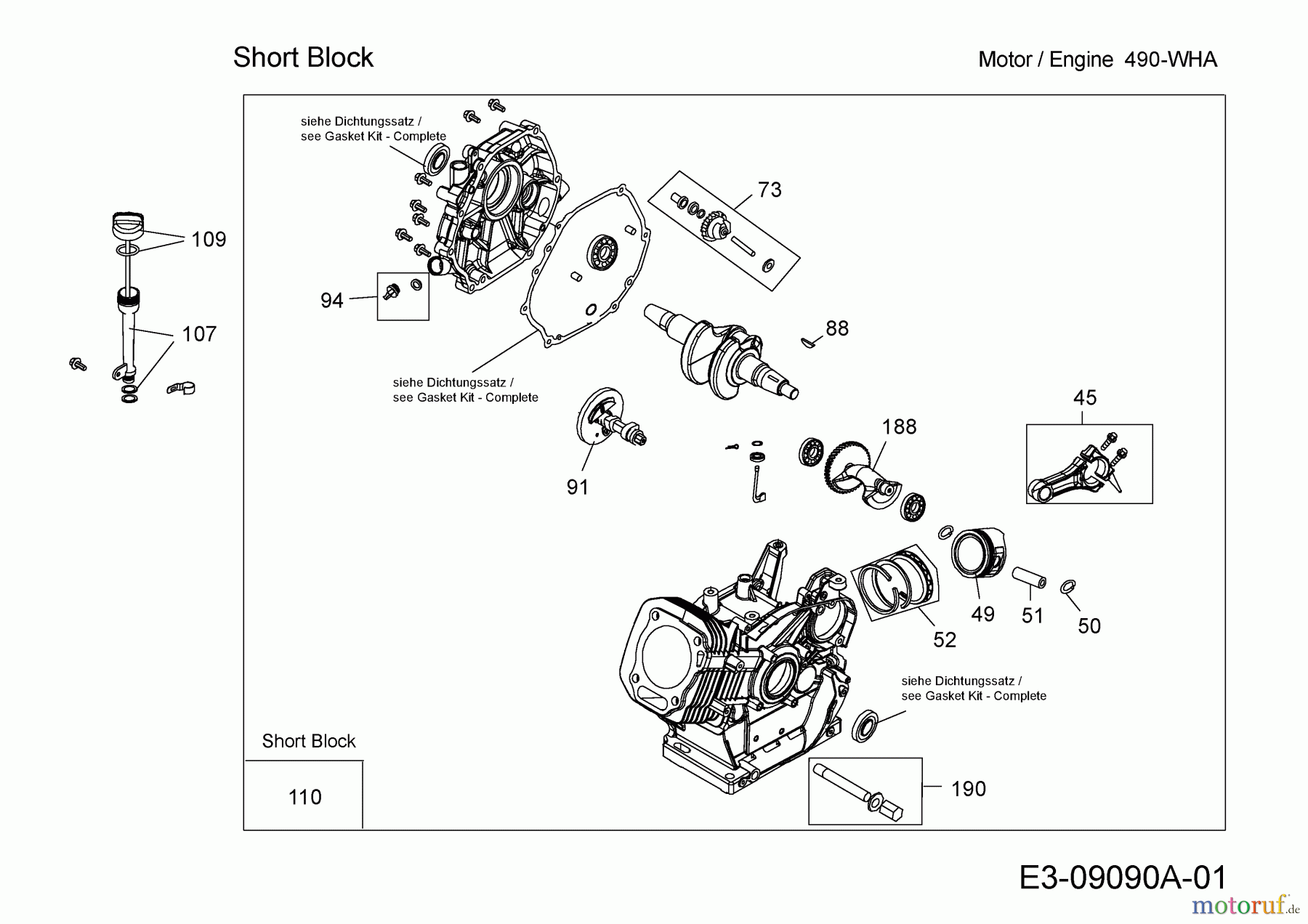 MTD-Motoren MTD horizontal 490-WHA 752Z490-WHA (2015) Short Block