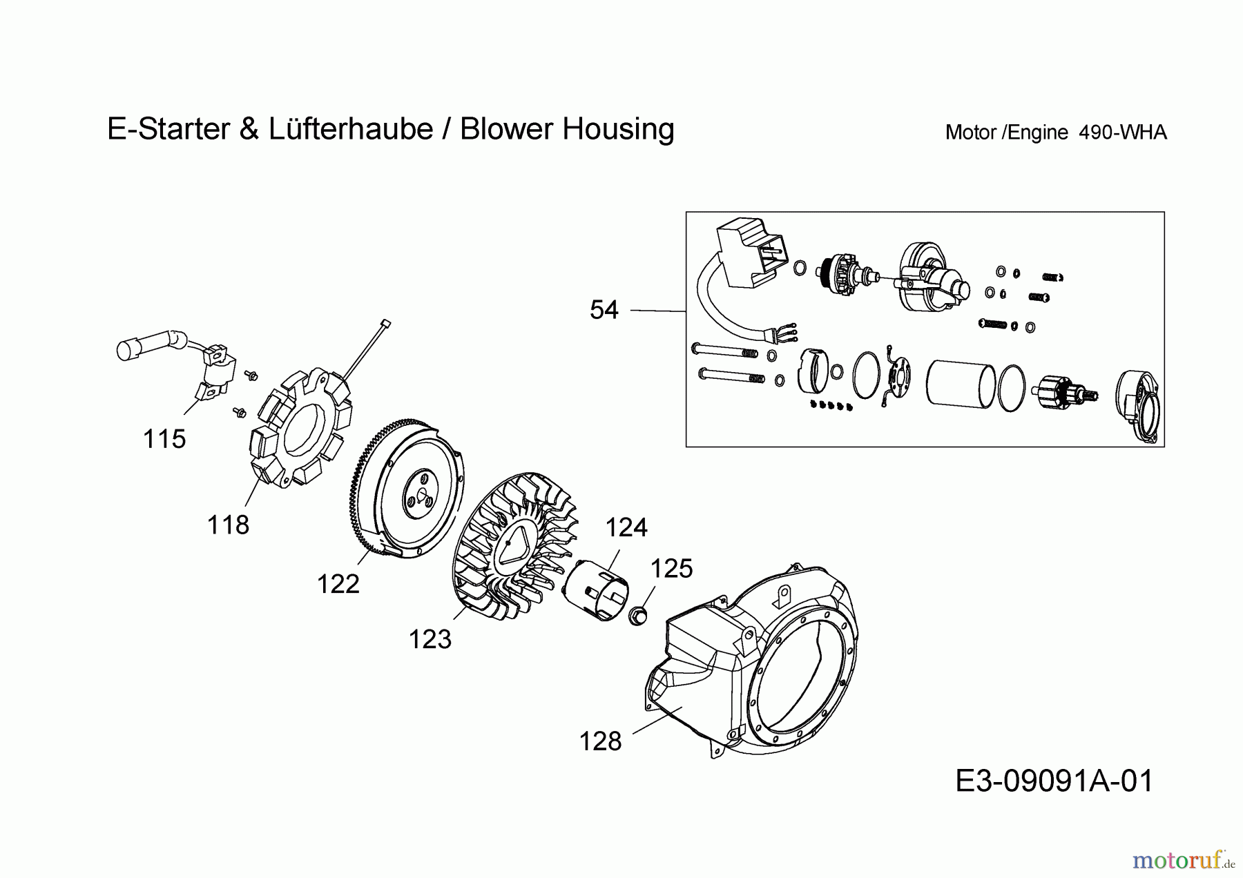 MTD-Motoren MTD horizontal 490-WHA 752Z490-WHA (2015) Schwungrad, Zündspule, E-Starter