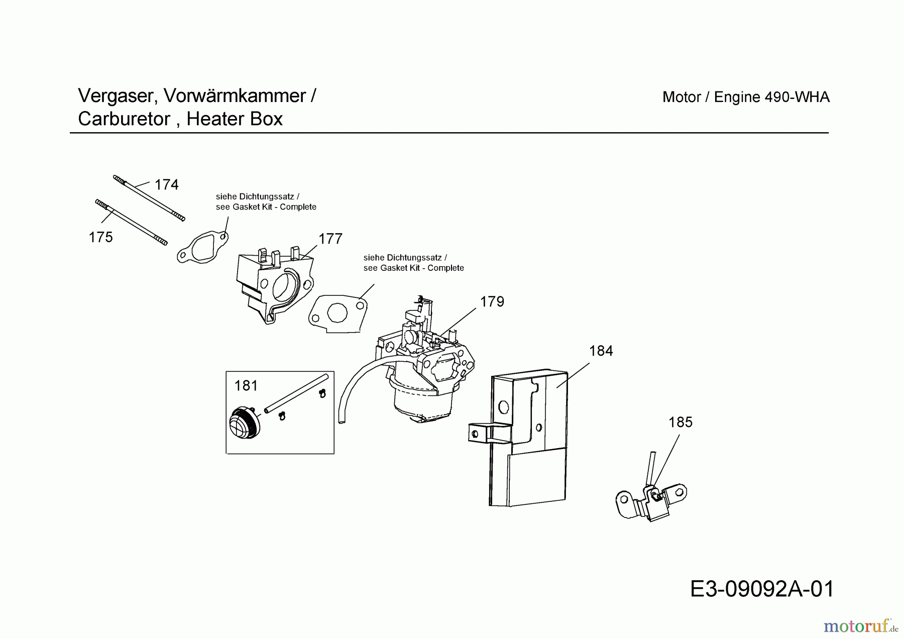 MTD-Motoren MTD horizontal 490-WHA 752Z490-WHA (2015) Vergaser, Vorwärmkammer