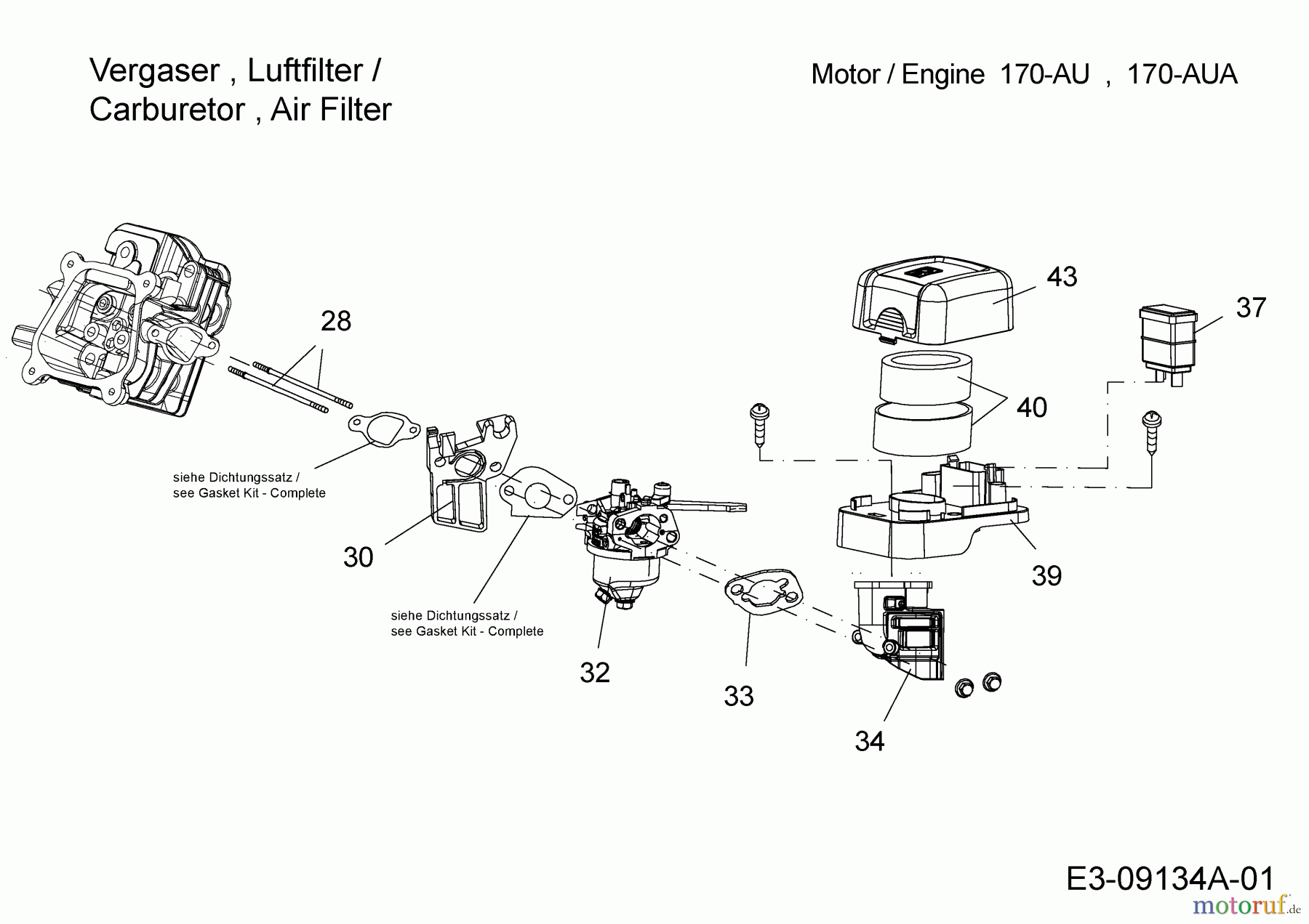 MTD-Motoren MTD horizontal 170-AUA 752Z170-AUA (2015) Vergaser, Luftfilter