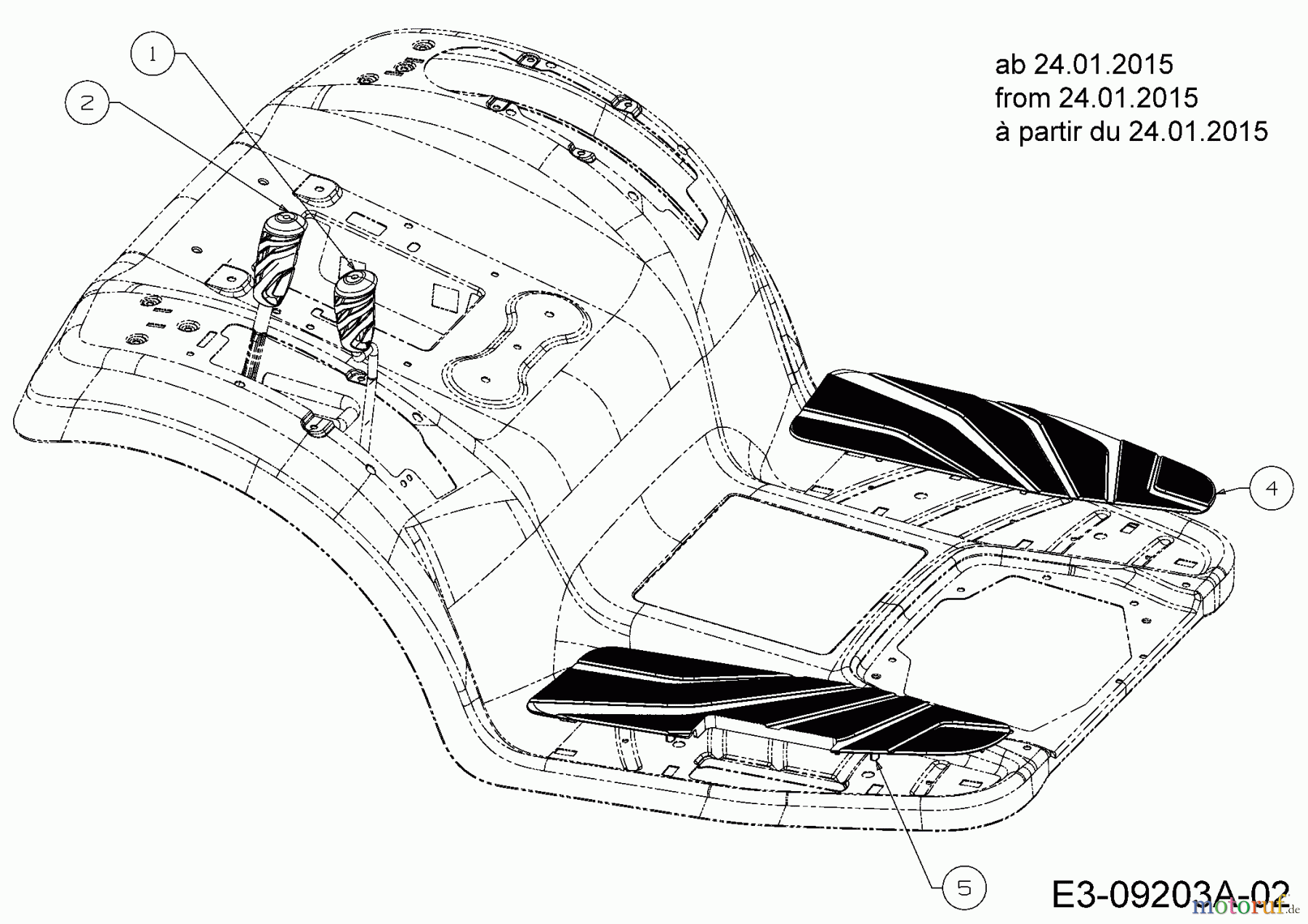  Troy-Bilt Rasentraktoren TB 2042 13APA1KS309  (2015) Mähwerksaushebung, Mähwerkseinschaltung, Trittbrettbelag ab 24.01.2015