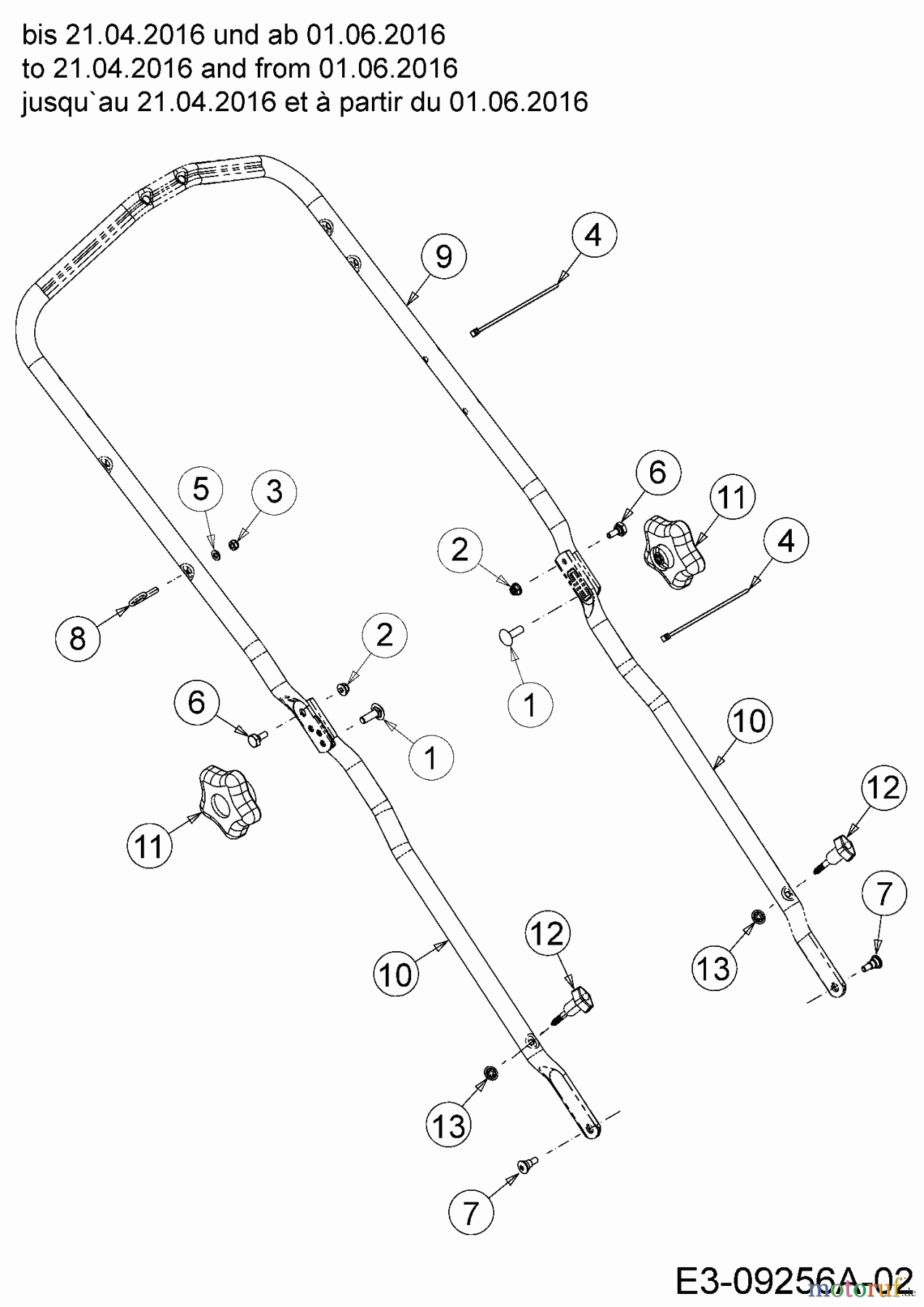 MTD Motormäher mit Antrieb 53 SPSBHW 12A-PF5L600 (2016) Holm bis 21.04.2016 und ab 01.06.2016