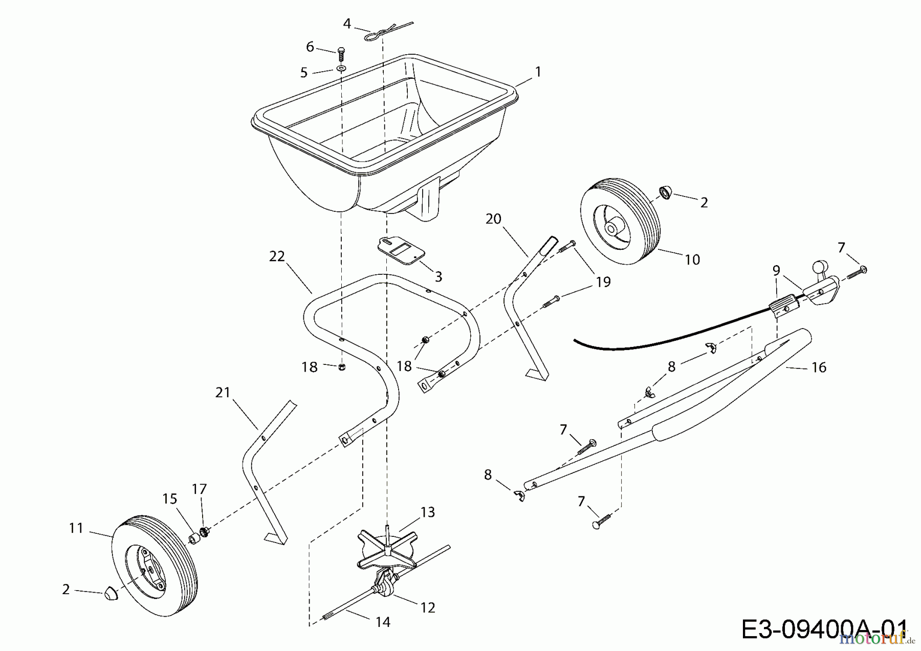  MTD Zubehör Zubehör handgeführte Geräte Streuer 45-0388  (196-055-000) 196-055-000  (2006) Grundgerät