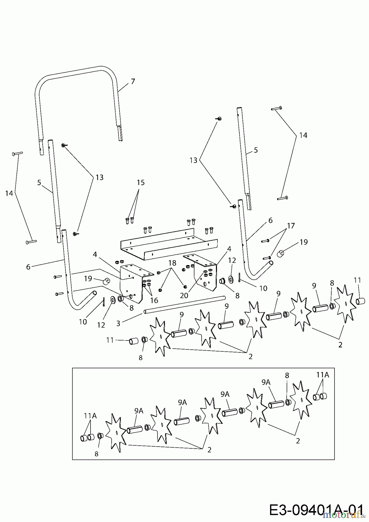  MTD Zubehör Zubehör handgeführte Geräte Rasenlüfter 45-0365  (196-520-000) 196-520-000  (2014) Grundgerät