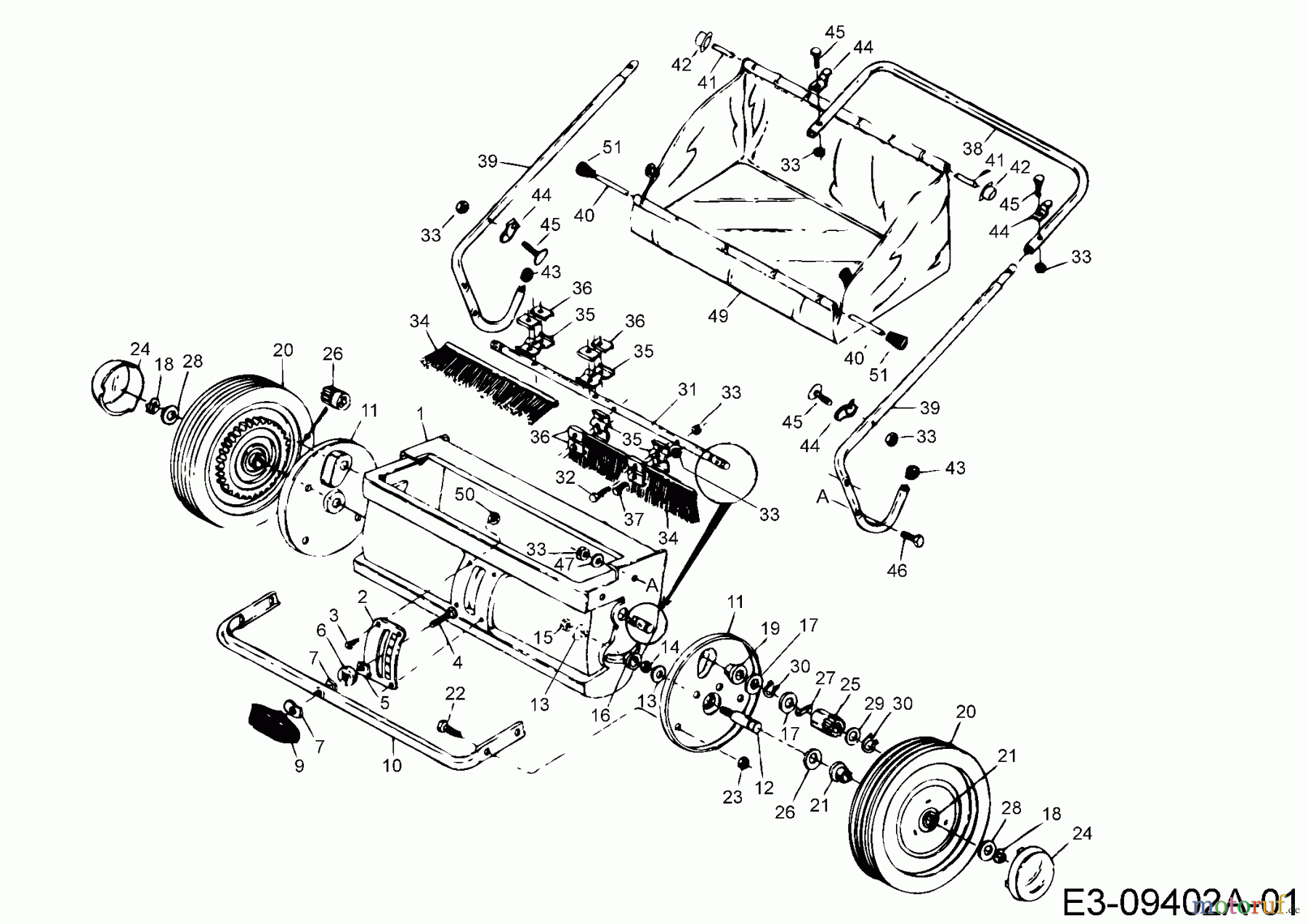  MTD Zubehör Zubehör handgeführte Geräte Rasenkehrer 45-0218  (190-142-000) 190-142-000  (1997) Grundgerät