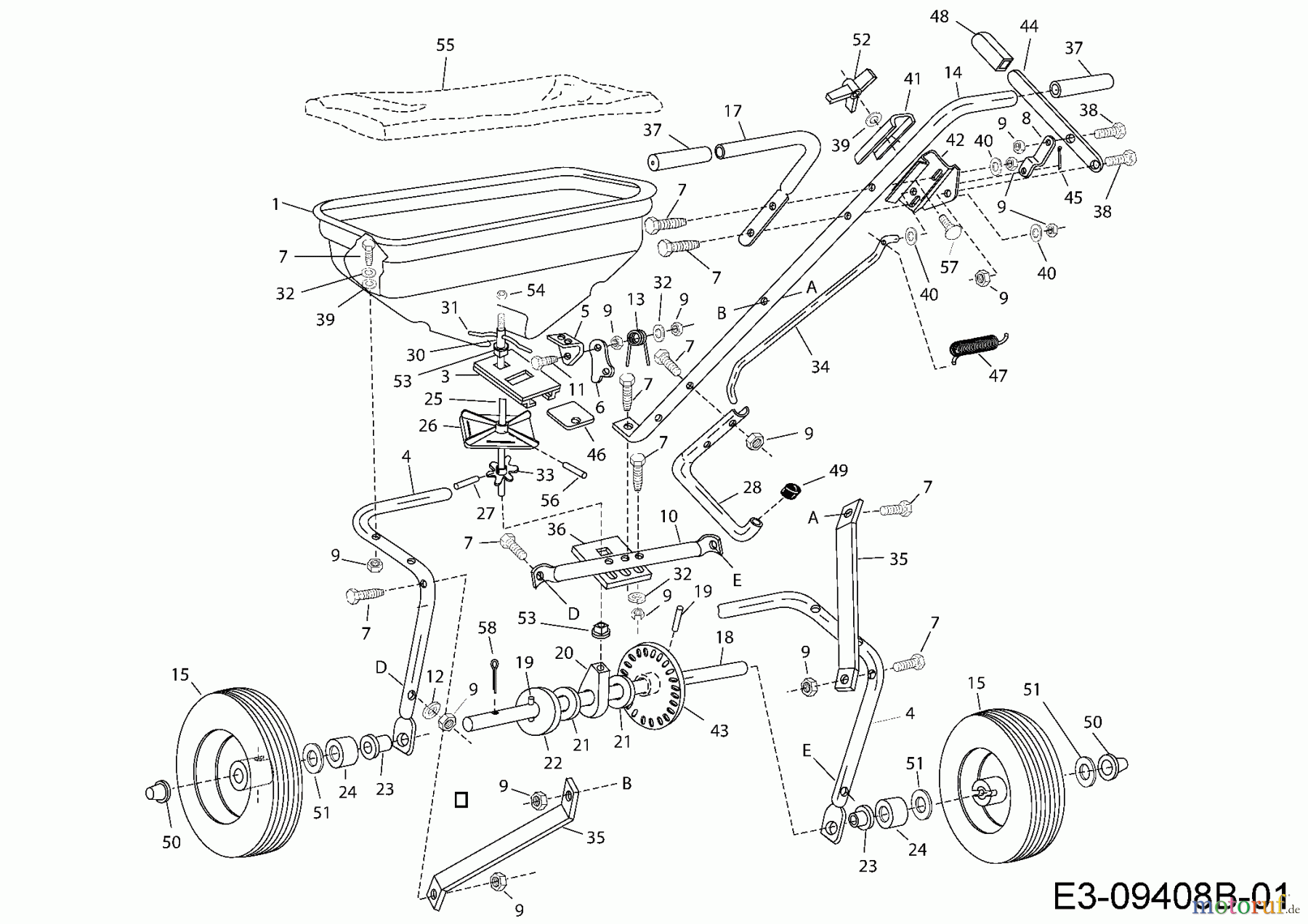  MTD Zubehör Zubehör handgeführte Geräte Streuer 45-02141  (190-524-000) 190-524-000  (2003) Grundgerät