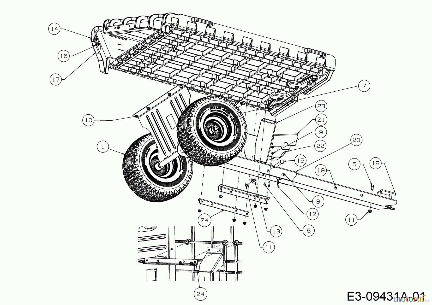 MTD Zubehör Zubehör handgeführte Geräte Gartenwagen / Schubkarren Hauler 19A40026100 (2016) Deichsel, Räder, Träger Ladefläche