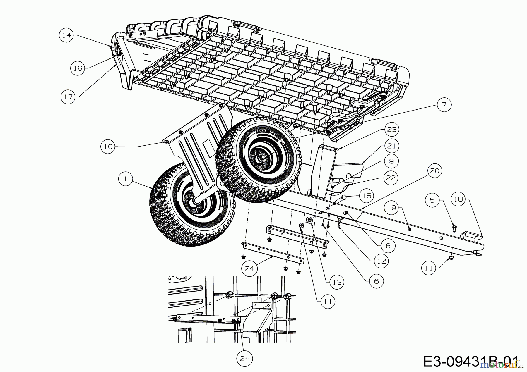 MTD Zubehör Zubehör handgeführte Geräte Gartenwagen / Schubkarren Hauler 19A40026100 (2017) Deichsel, Räder, Träger Ladefläche