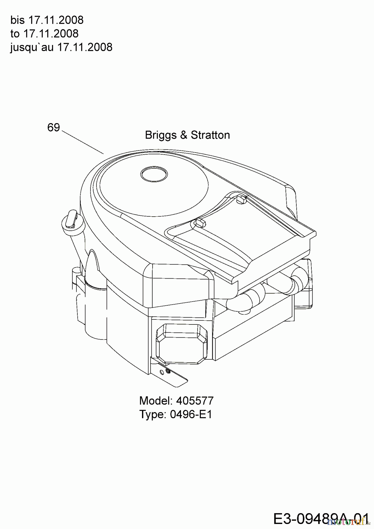  MTD Rasentraktoren Rasentrac 107 H 13AT793G626  (2009) Motor B&S bis 17.11.2008