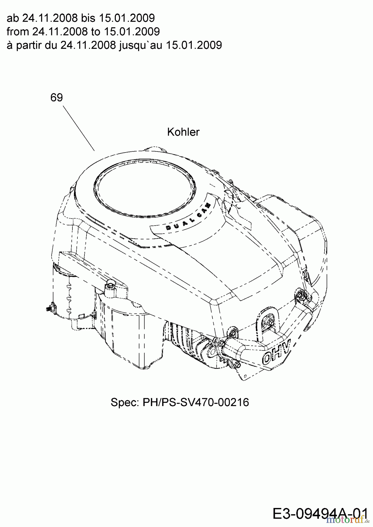 Massey Ferguson Rasentraktoren MF 38-15 SH 13BV795F695  (2009) Motor Kohler ab 24.11.2008 bis 15.01.2009
