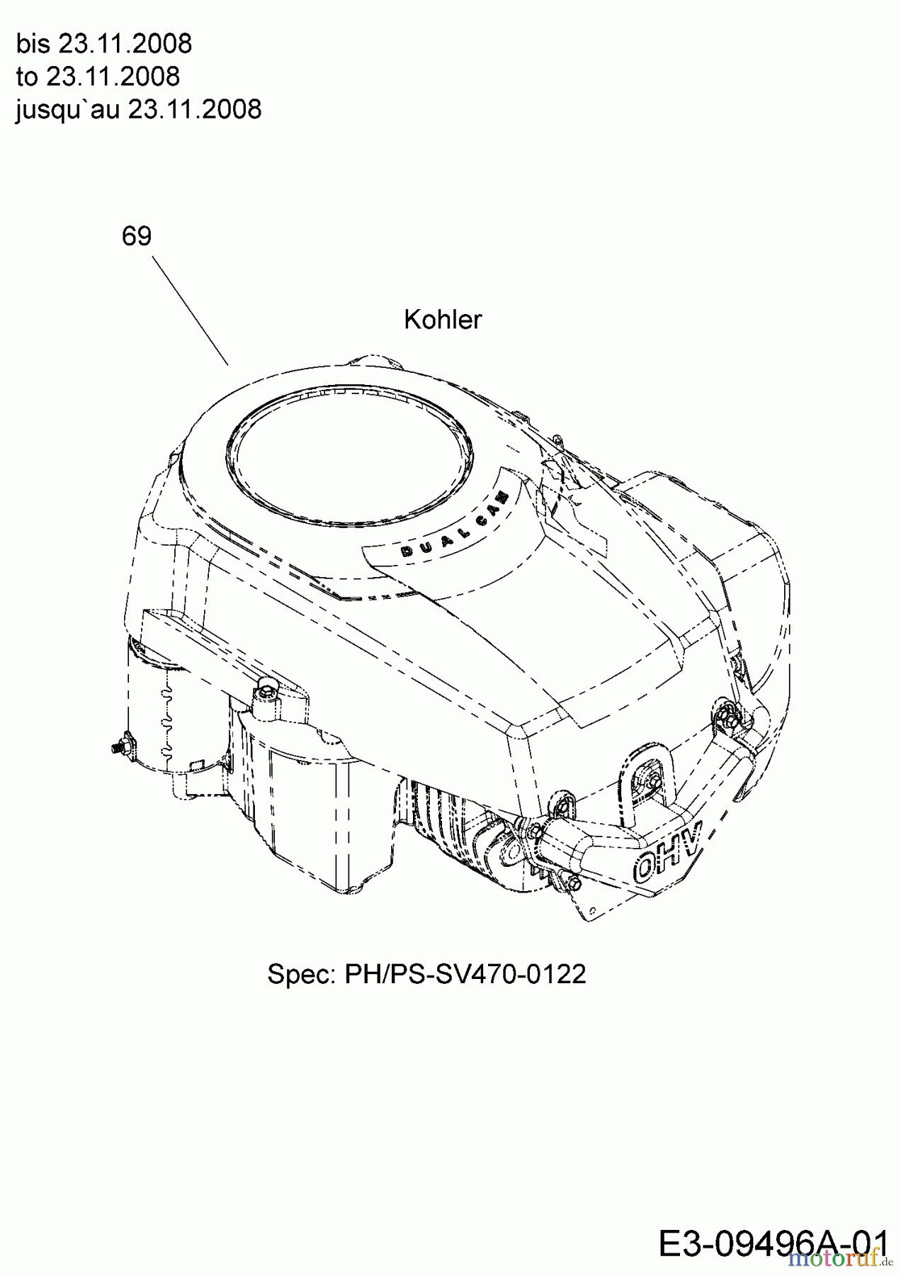  Massey Ferguson Rasentraktoren MF 38-15 SH 13BV795F695  (2009) Motor Kohler bis 23.11.2008