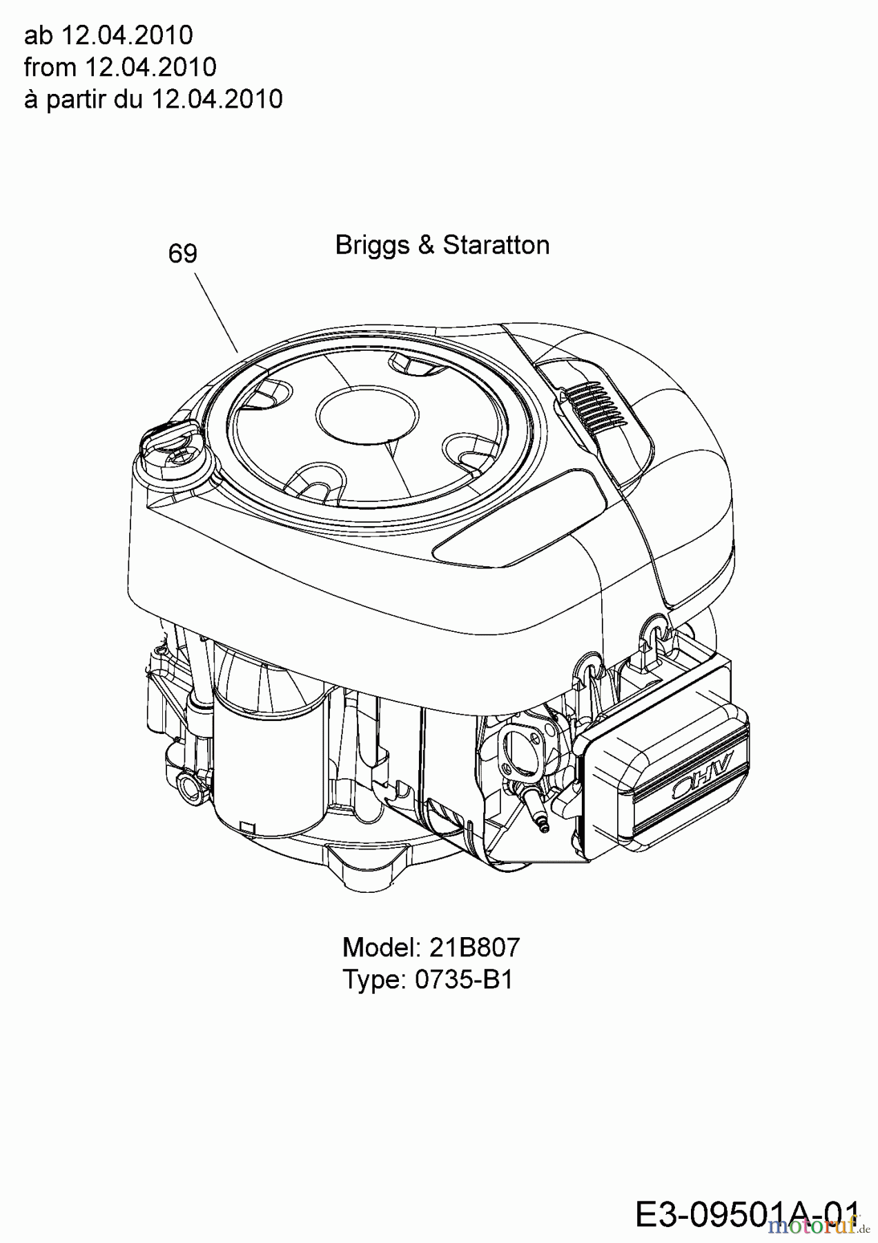 Gutbrod Rasentraktoren JLX 96 S 13AH77GF690 (2010) Motor B&S bis 11.04.2010
