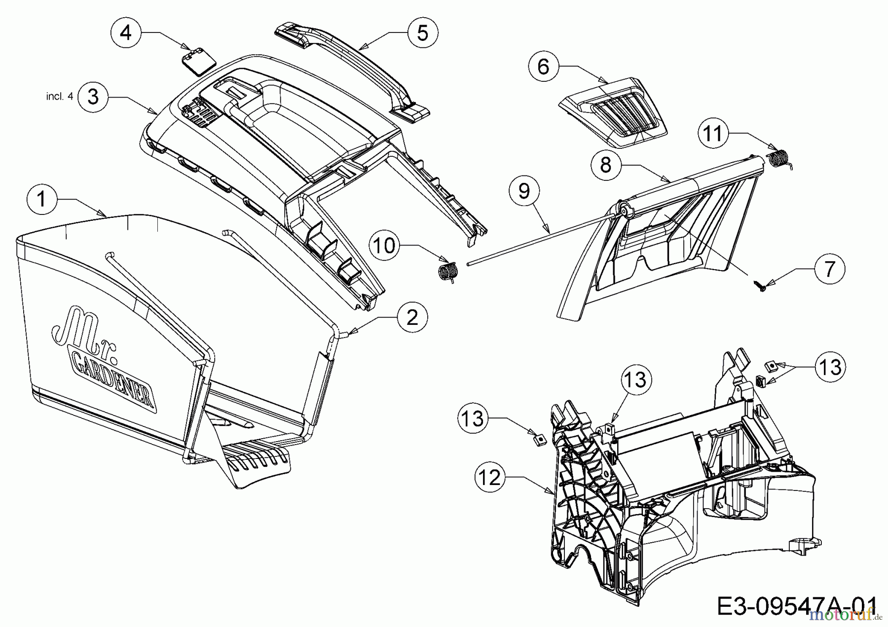  Mr.Gardener Motormäher HW 46 B 11A-TN5C629  (2016) Grasfangsack, Heckklappe, Leitstück hinten