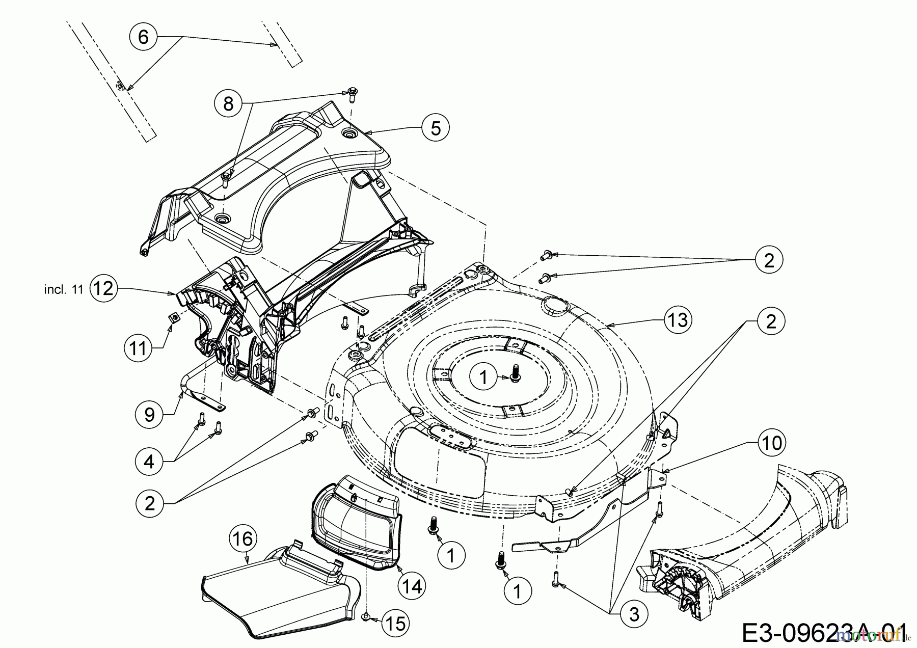 MTD Motormäher mit Antrieb Smart 53 MSPB 12A-A05D600 (2018) Deflektor, Leitstück hinten, Mähwerksgehäuse, Mulchklappe