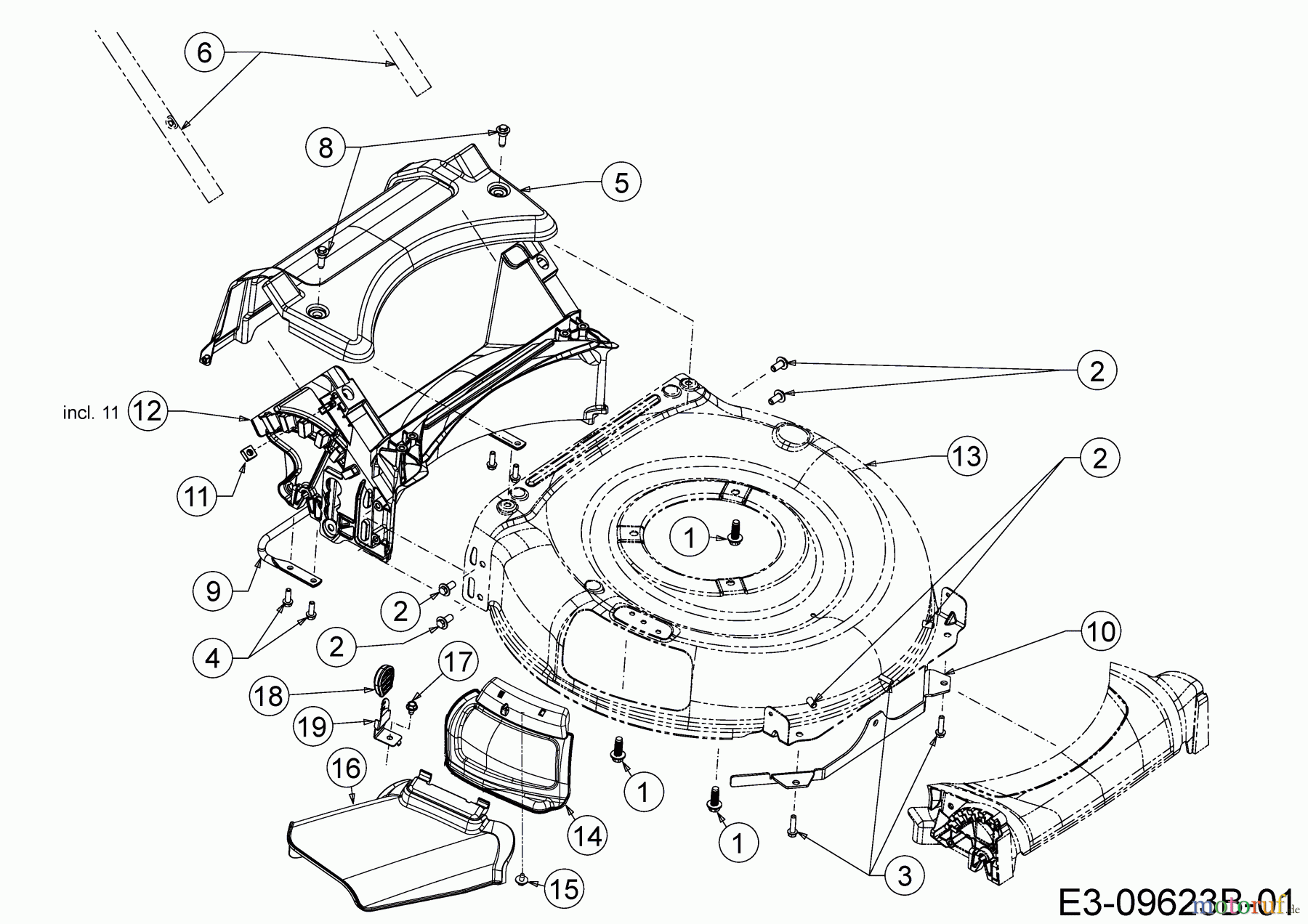  Cub Cadet Motormäher mit Antrieb LM1 DF53 12A-A02P603  (2018) Deflektor, Mähwerksgehäuse, Mulchklappe, Leitstück hinten