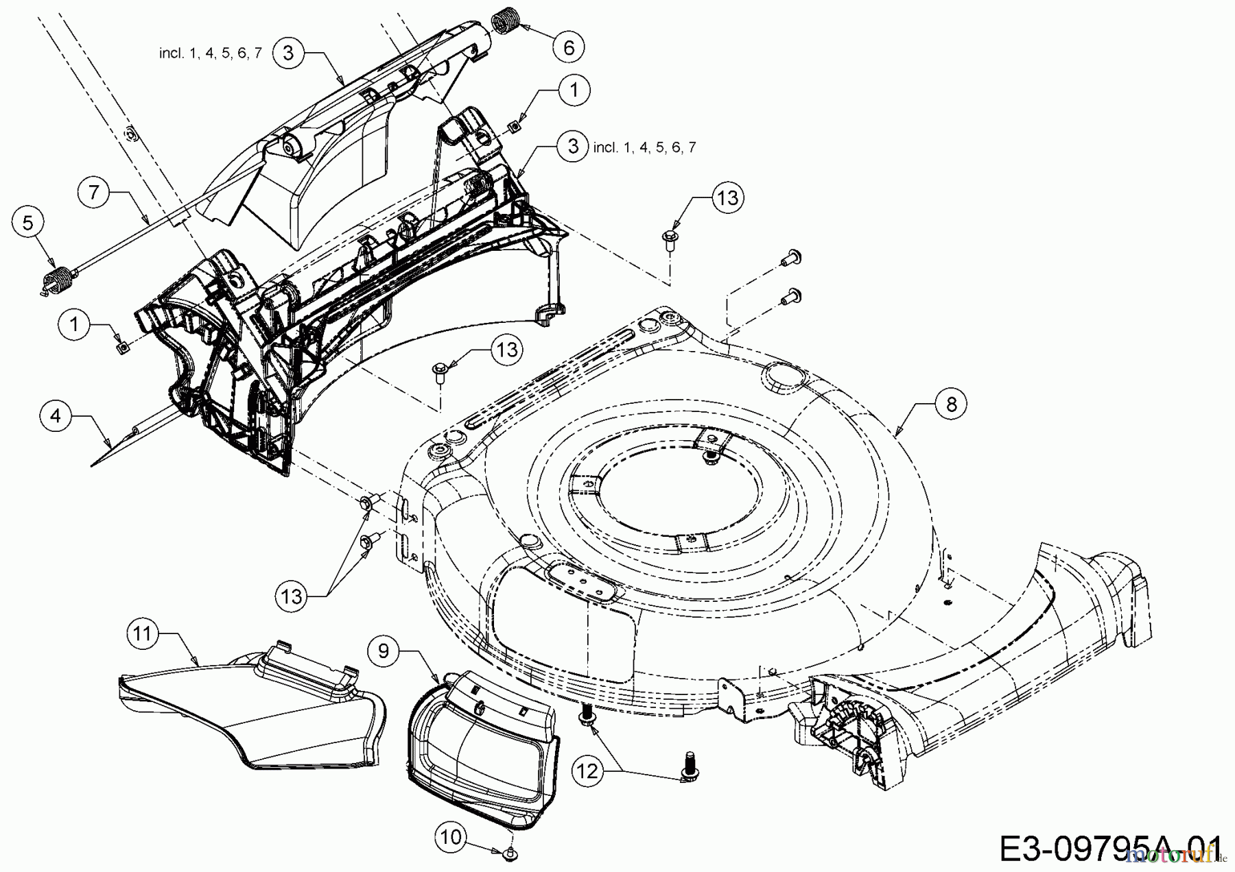  Troy-Bilt Motormäher TB 130 11A-B2AQ311  (2016) Deflektor, Mähwerksgehäuse, Mulchklappe, Leitstück hinten, Waschdüse
