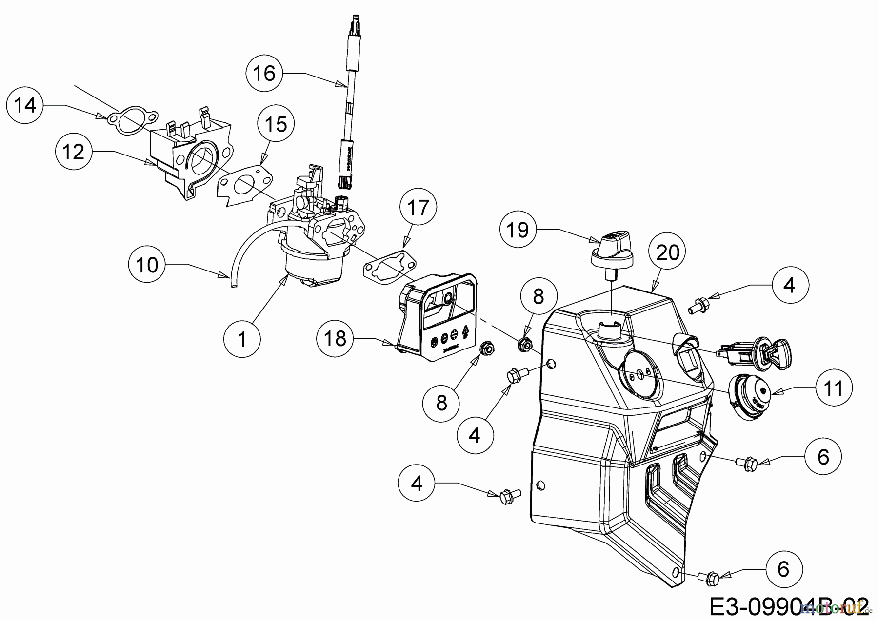MTD-Motoren Horizontal 683-WHA 752Z683-WHA (2018) Bedienkonsole, Primer, Vergaser, Vorwärmkammer