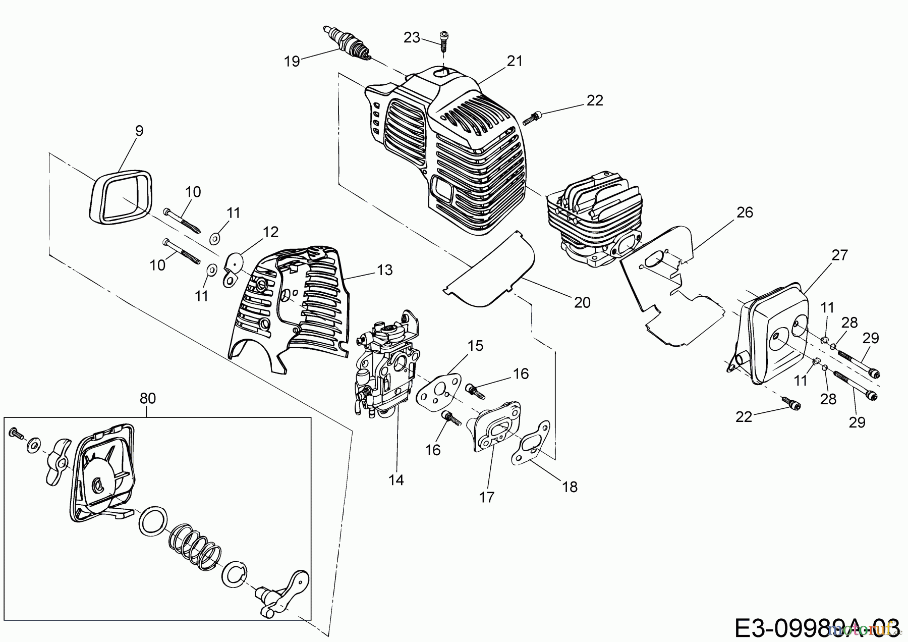 MTD Motorsensen 1033 AVS 41AD71XB678 (2018) Auspuff, Luftfilter, Vergaser