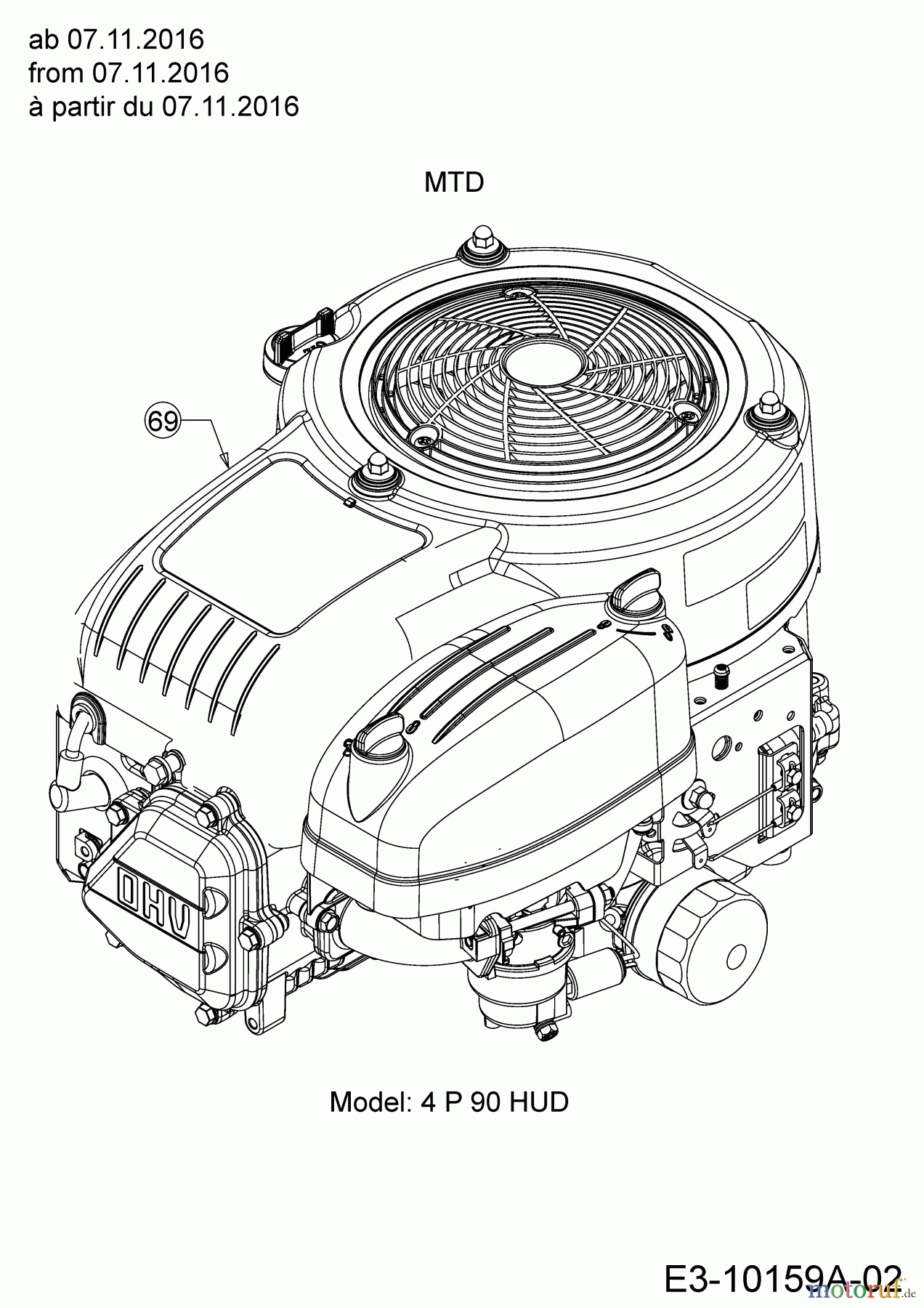 MTD Rasentraktoren MTD 92 13H2765E600 (2017) Motor MTD ab 07.11.2016