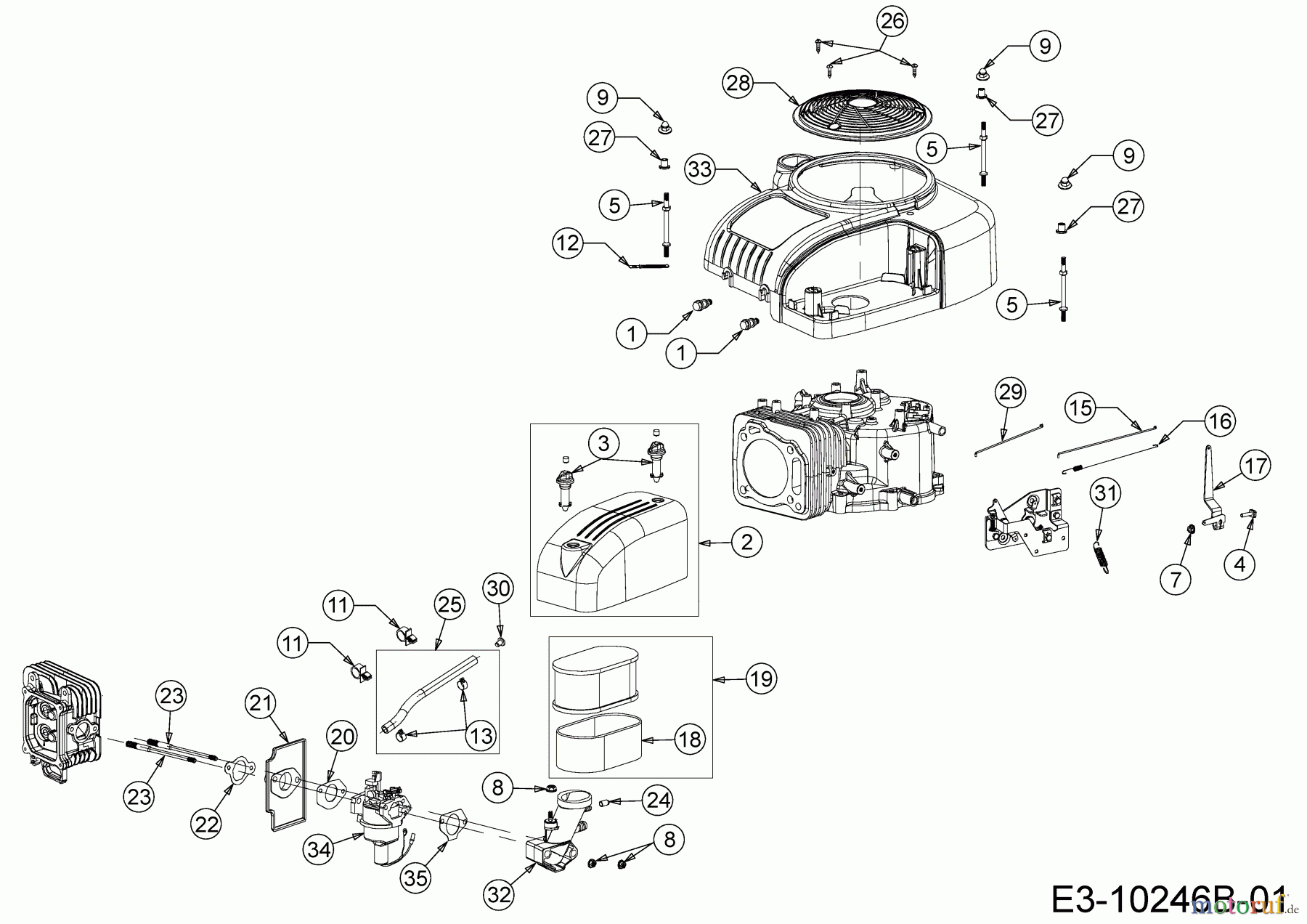  MTD-Motoren Vertikal 4P90JHD 752Z4P90JHD  (2017) Luftfilter, Motorhaube, Reglergestänge