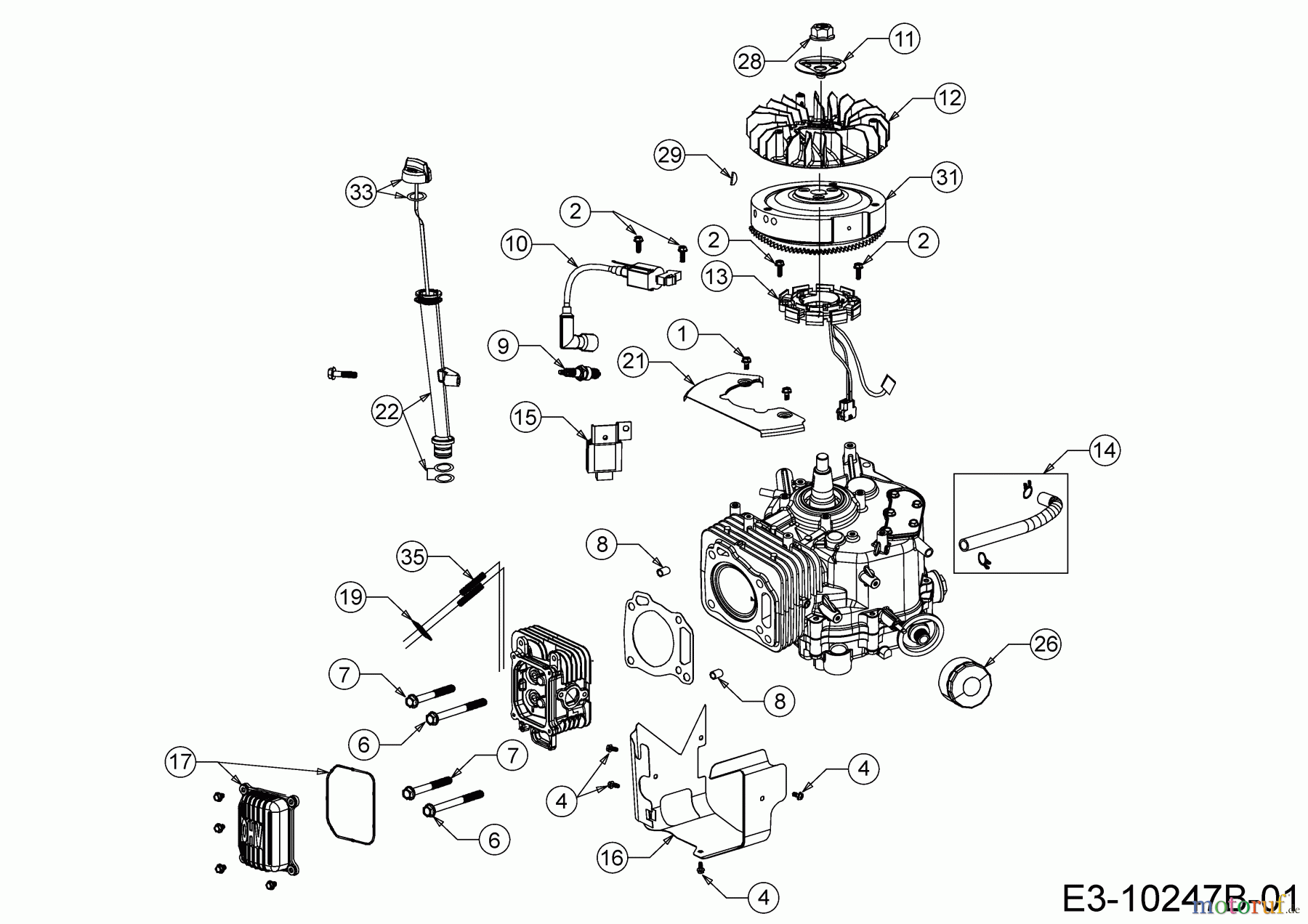 MTD-Motoren Vertikal 4P90AUA 752Z4P90AUA (2014) Ölfilter, Ölmeßstab, Zündung, Zylinderkopfdeckel