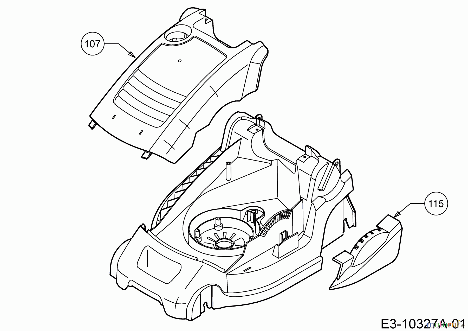 WOLF-Garten Expert Elektromäher Expert 37 E 18AWG1H-650 (2014) Abdeckung seitlich, Motorhaube