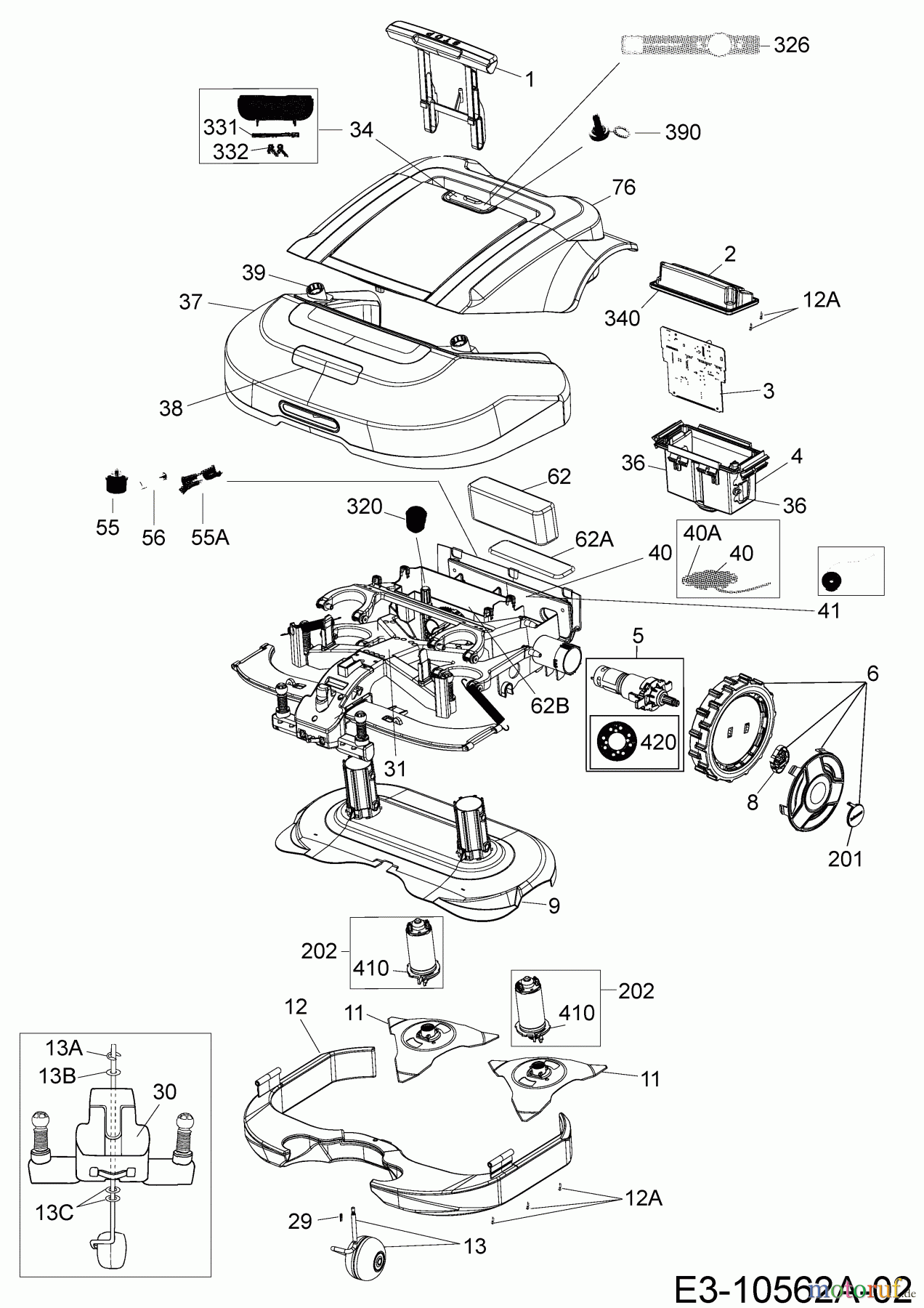 Robomow Mähroboter RS622 (White) PRD6200AW (2014) Elektromotore, Gehäuse, Messer, Räder
