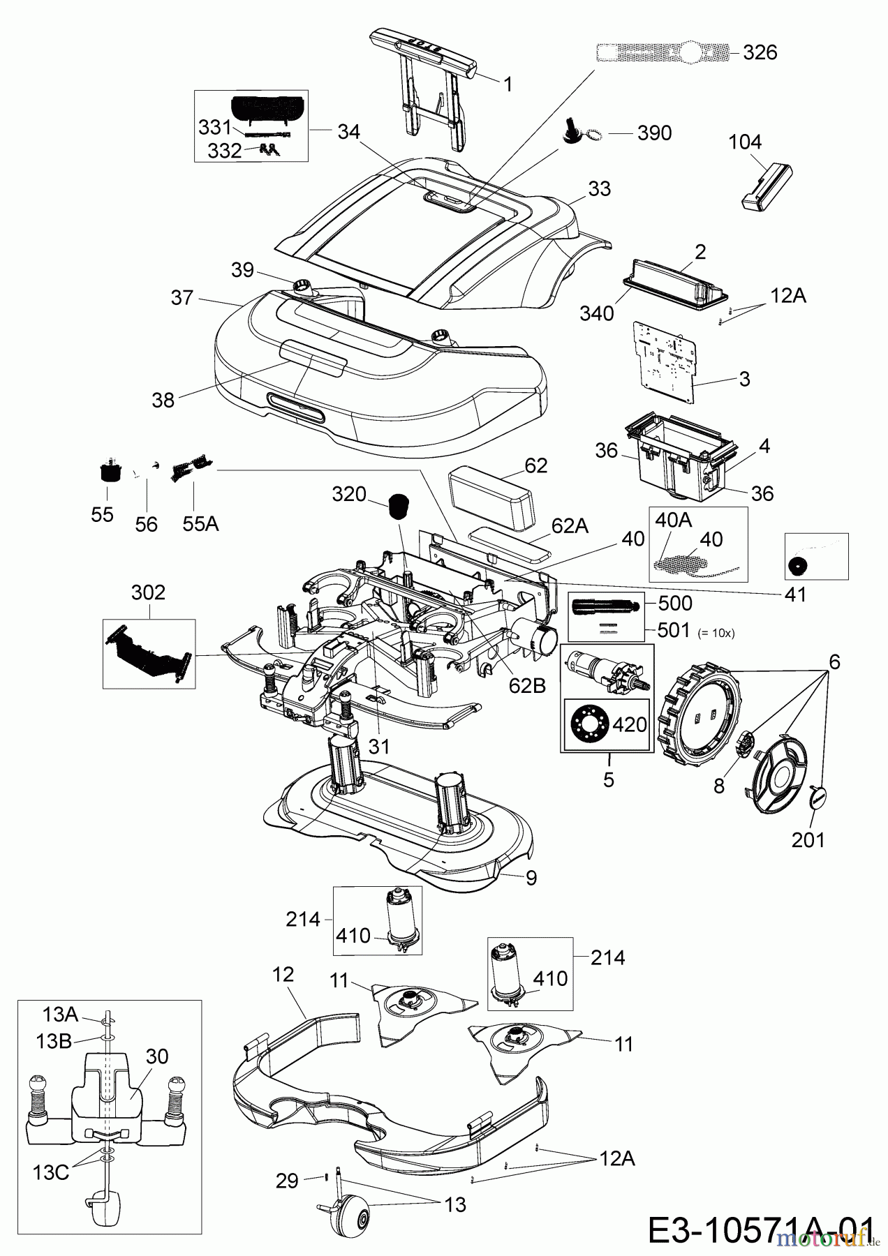 Robomow Mähroboter RS612 PRD6100BG (2015) Elektromotore, Gehäuse, Messer, Räder