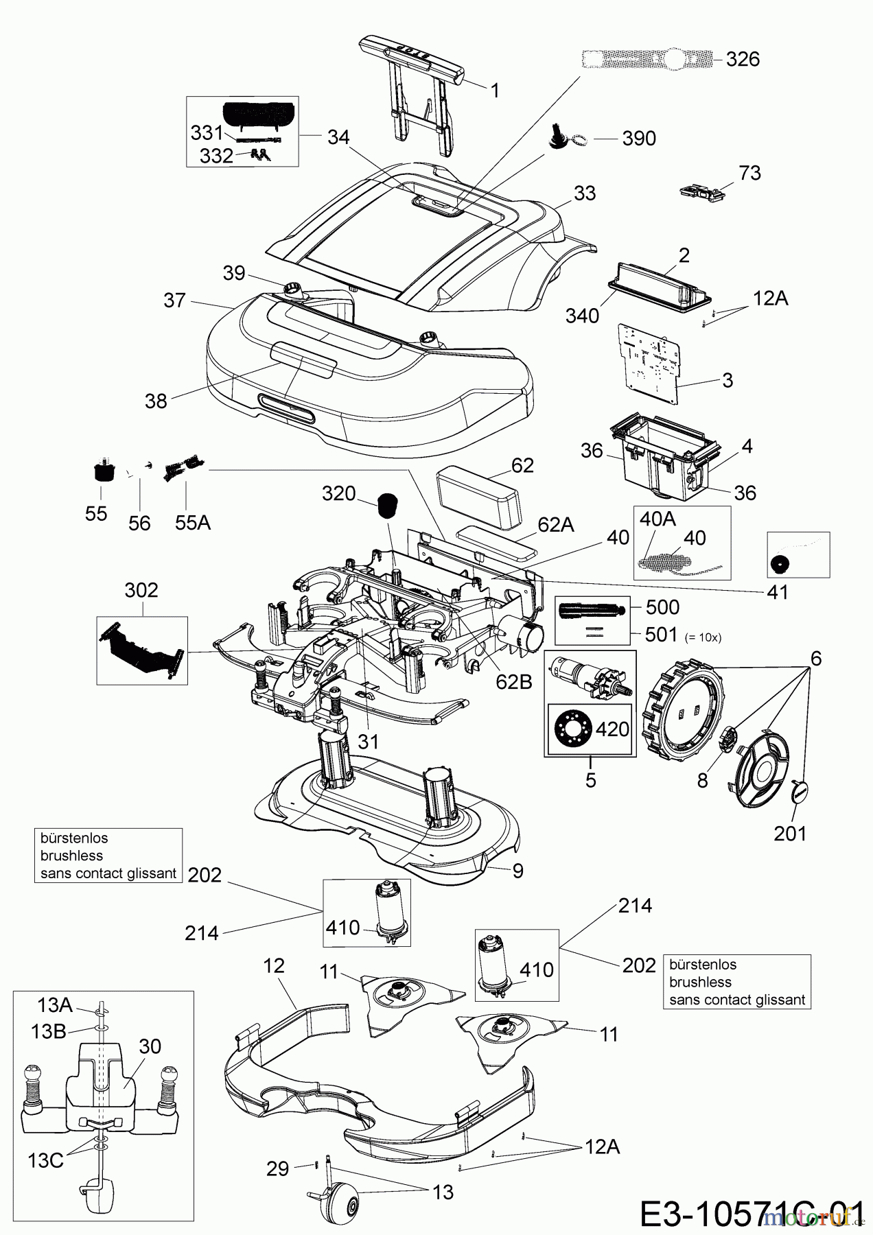  Robomow Mähroboter RS612 US PRD6100US1G  (2017) Elektromotore, Gehäuse, Messer, Räder