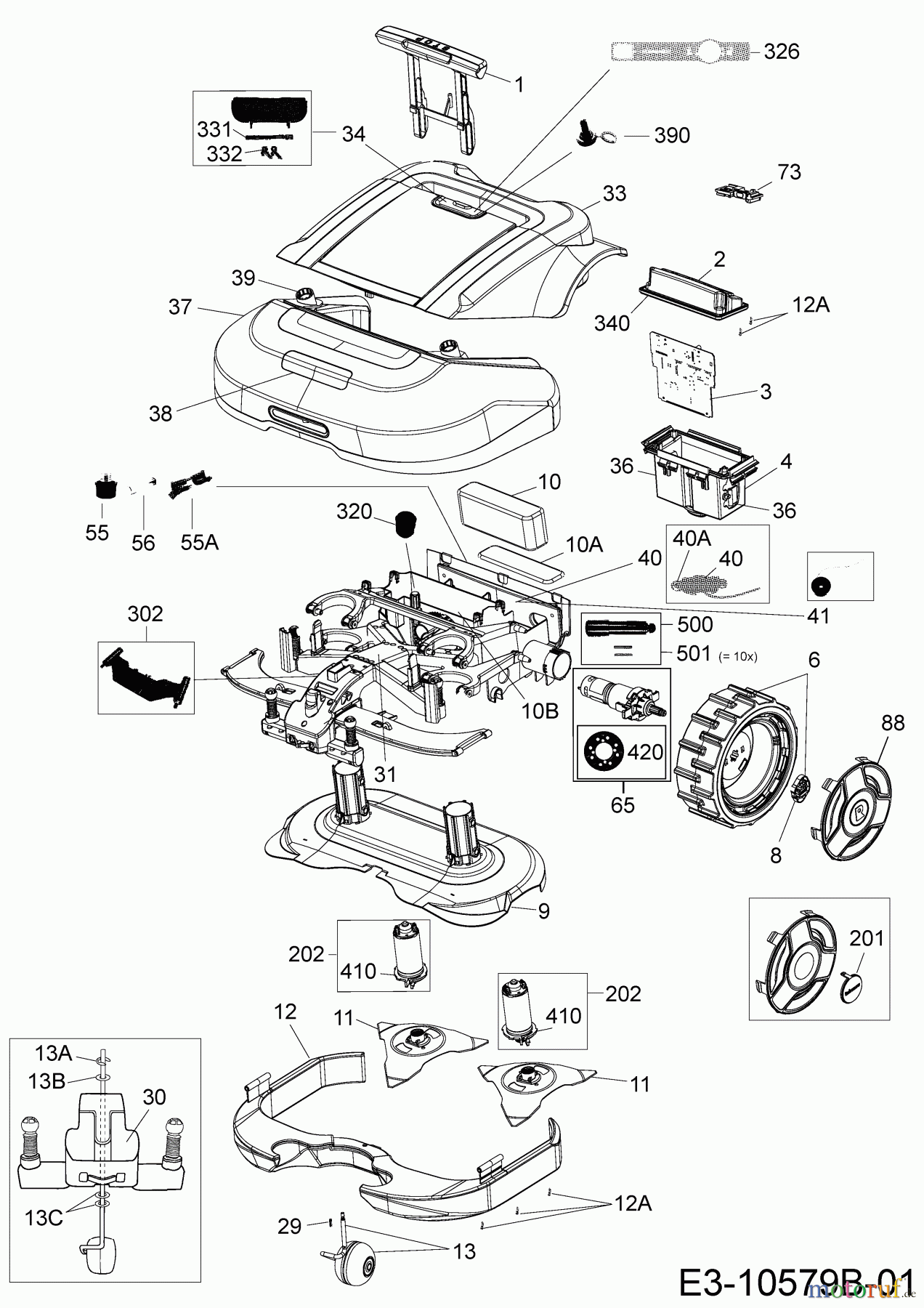 Robomow Mähroboter RS630 US PRD6300US1G (2016) Elektromotore, Gehäuse, Messer, Räder