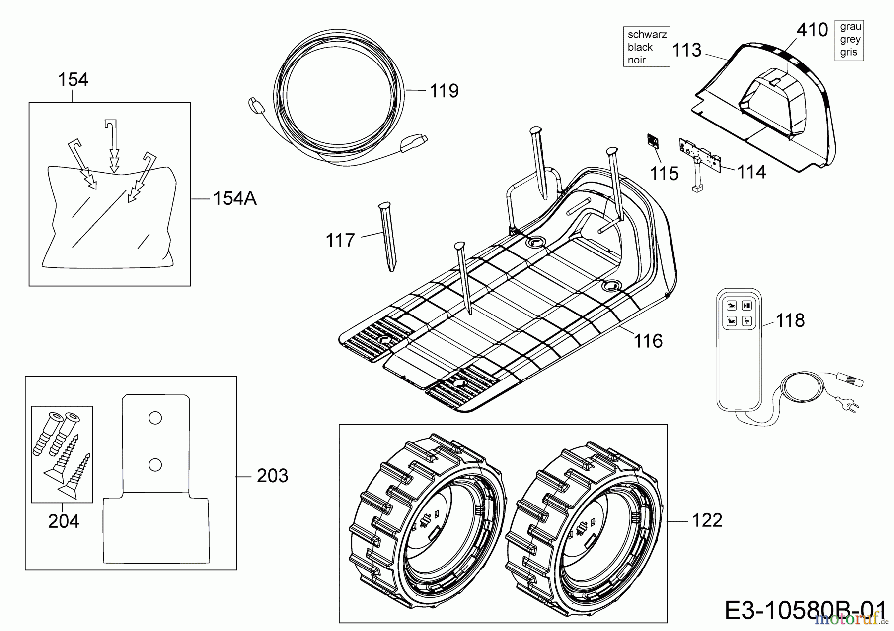 Robomow Mähroboter RC308U (White) PRD7006YW1 (2017) Basisstation, Heringe und Rasennägel, Power-Räder, Stromversorgung, Verlängerung