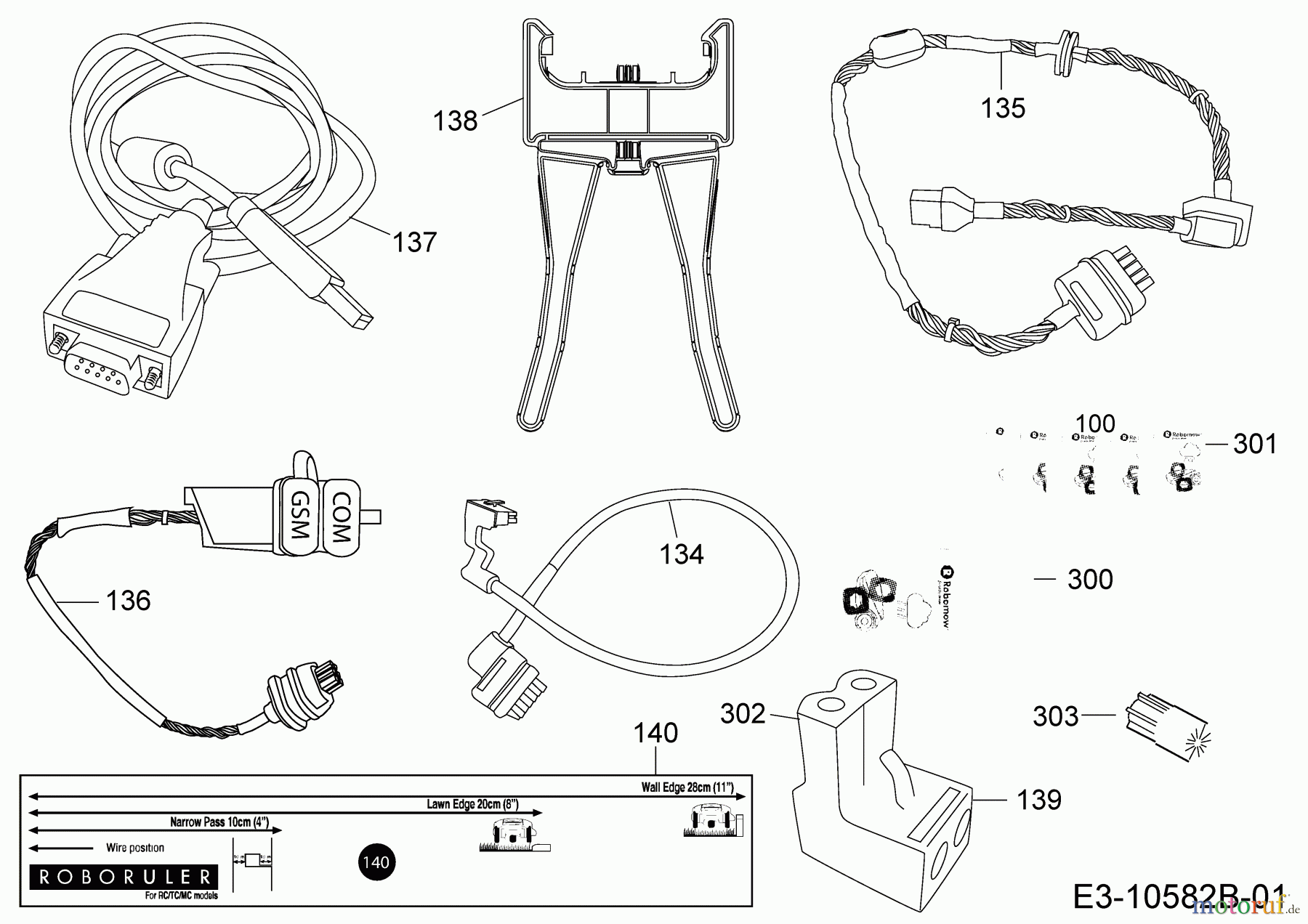 Robomow Mähroboter RC312U PRD7012YG (2017) Kabel, Kabelanschluß, Regensensor, Werkzeug