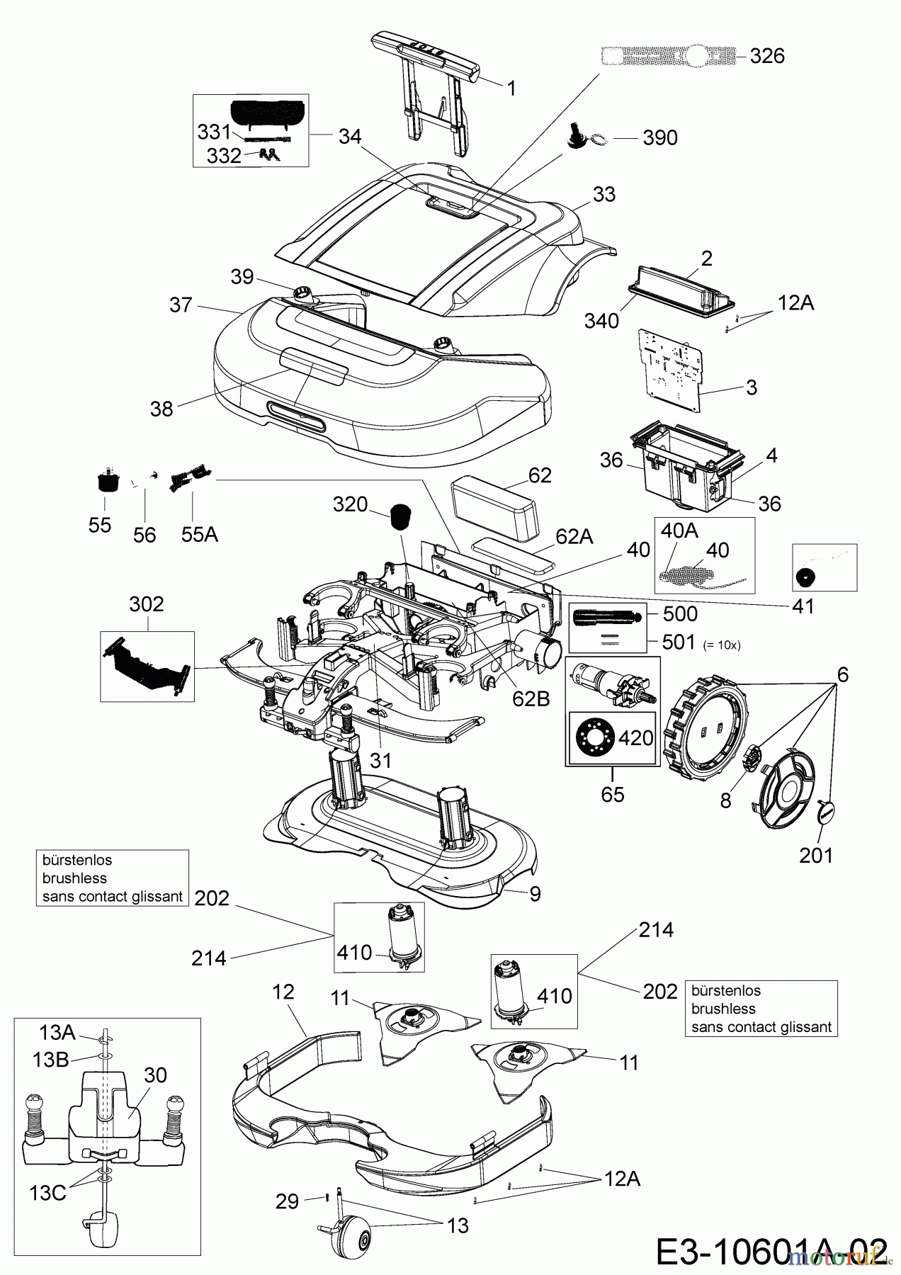Robomow Mähroboter RS615U (Red) PRD6100YR (2017) Elektromotore, Gehäuse, Messer, Räder