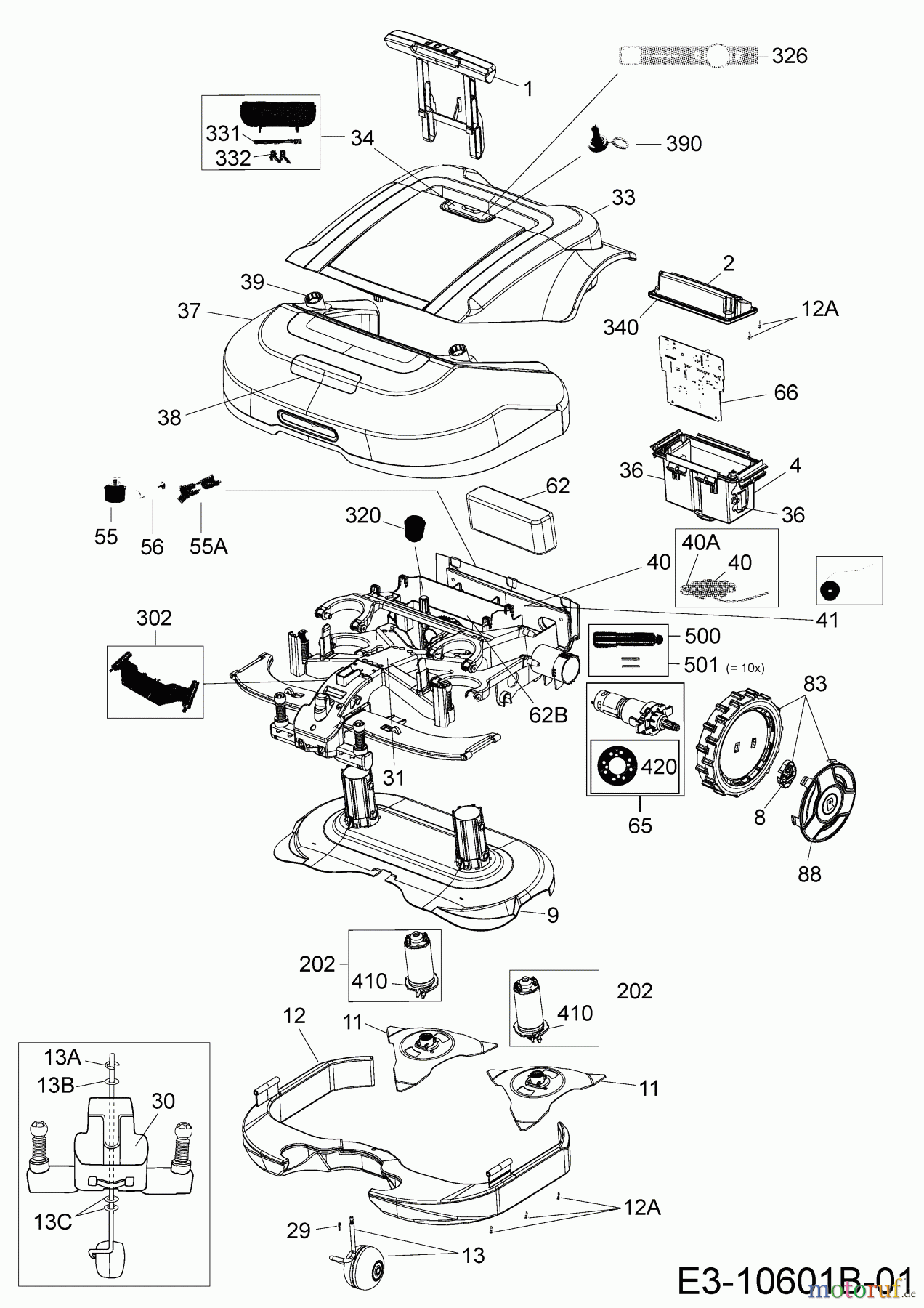 Robomow Mähroboter RS615U (Red) 22ASBR-A619 (2018) Elektromotore, Gehäuse, Messer, Räder