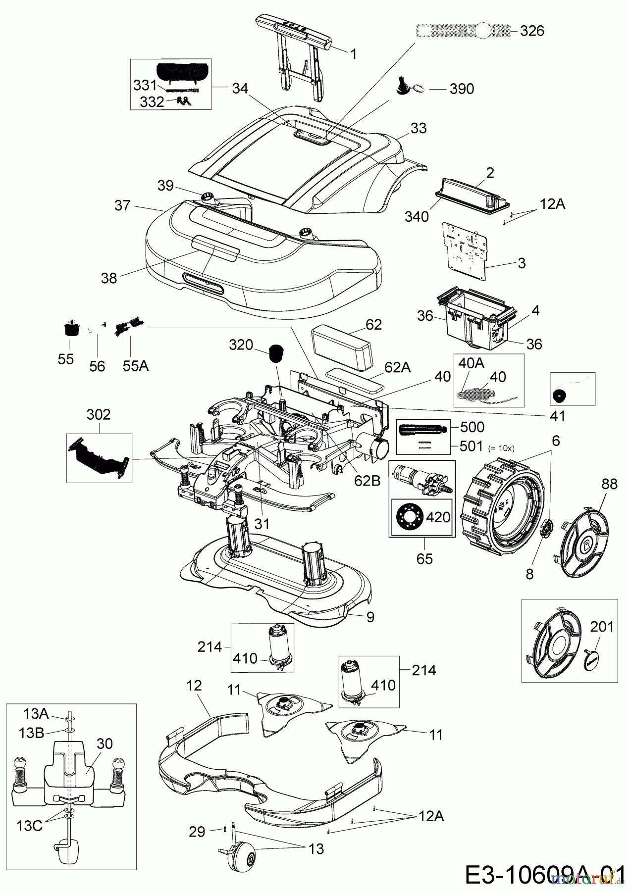  Robomow Mähroboter MS 2500 (Black) PRD6200P2  (2016) Elektromotore, Gehäuse, Messer, Räder