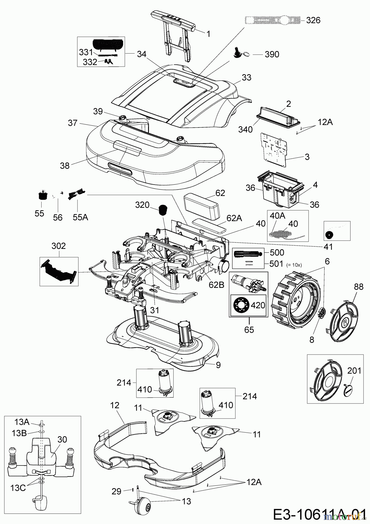  Robomow Mähroboter MS 2500 (White) PRD6200YW3  (2016) Elektromotore, Gehäuse, Messer, Räder