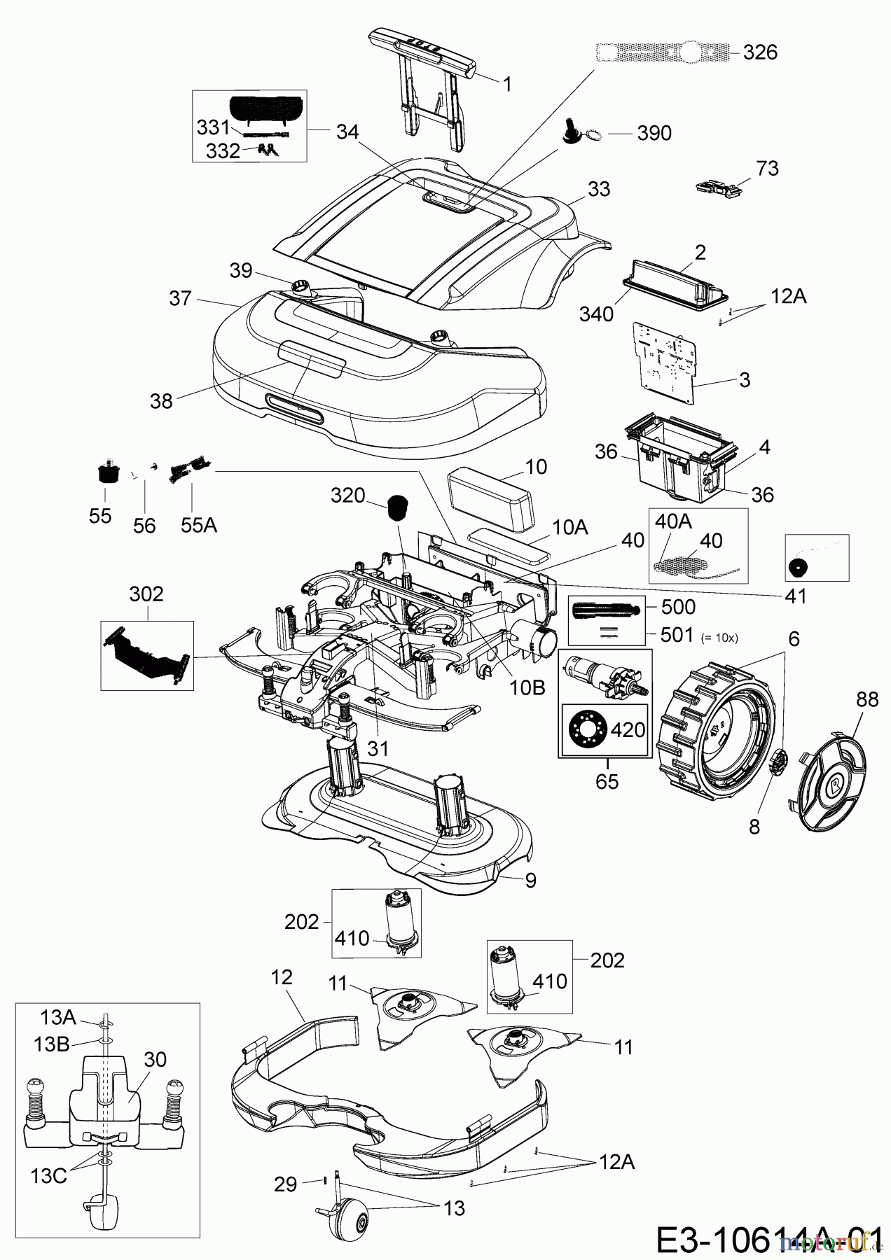 Robomow Mähroboter RS635 (White) PRD6300CW (2016) Elektromotore, Gehäuse, Messer, Räder