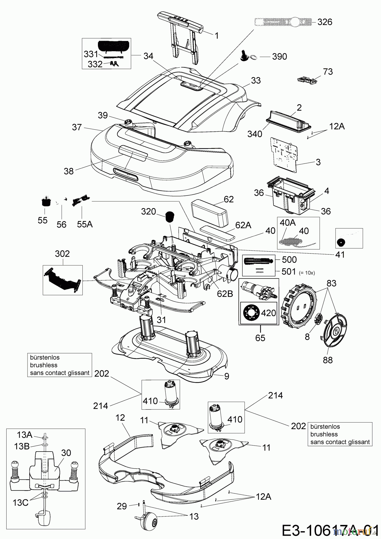  Robomow Mähroboter RS615 PRO (Red) PRD6100R  (2017) Elektromotore, Gehäuse, Messer, Räder