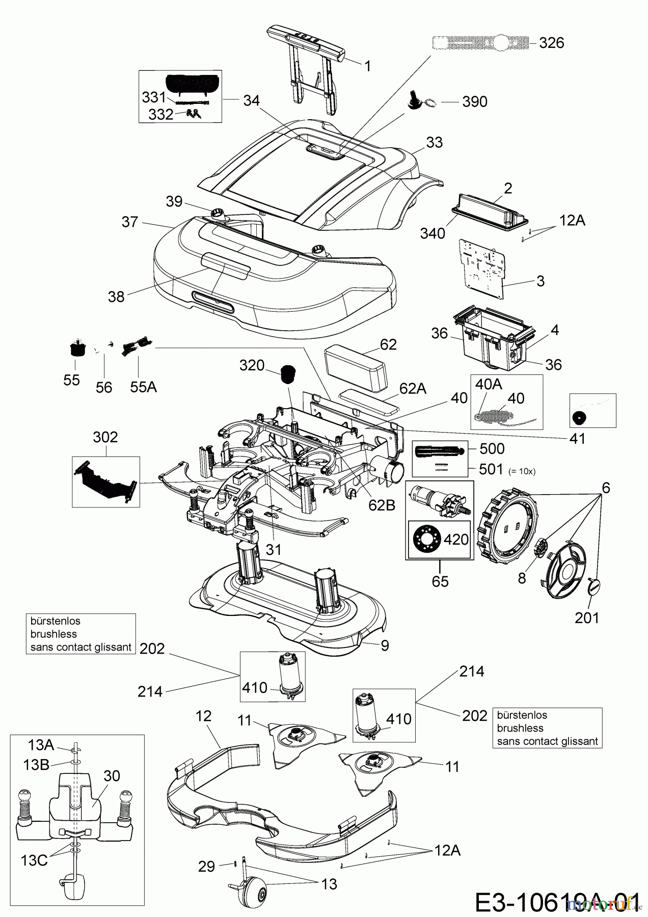 Robomow Mähroboter RS615U PRD6100YG (2017) Elektromotore, Gehäuse, Messer, Räder