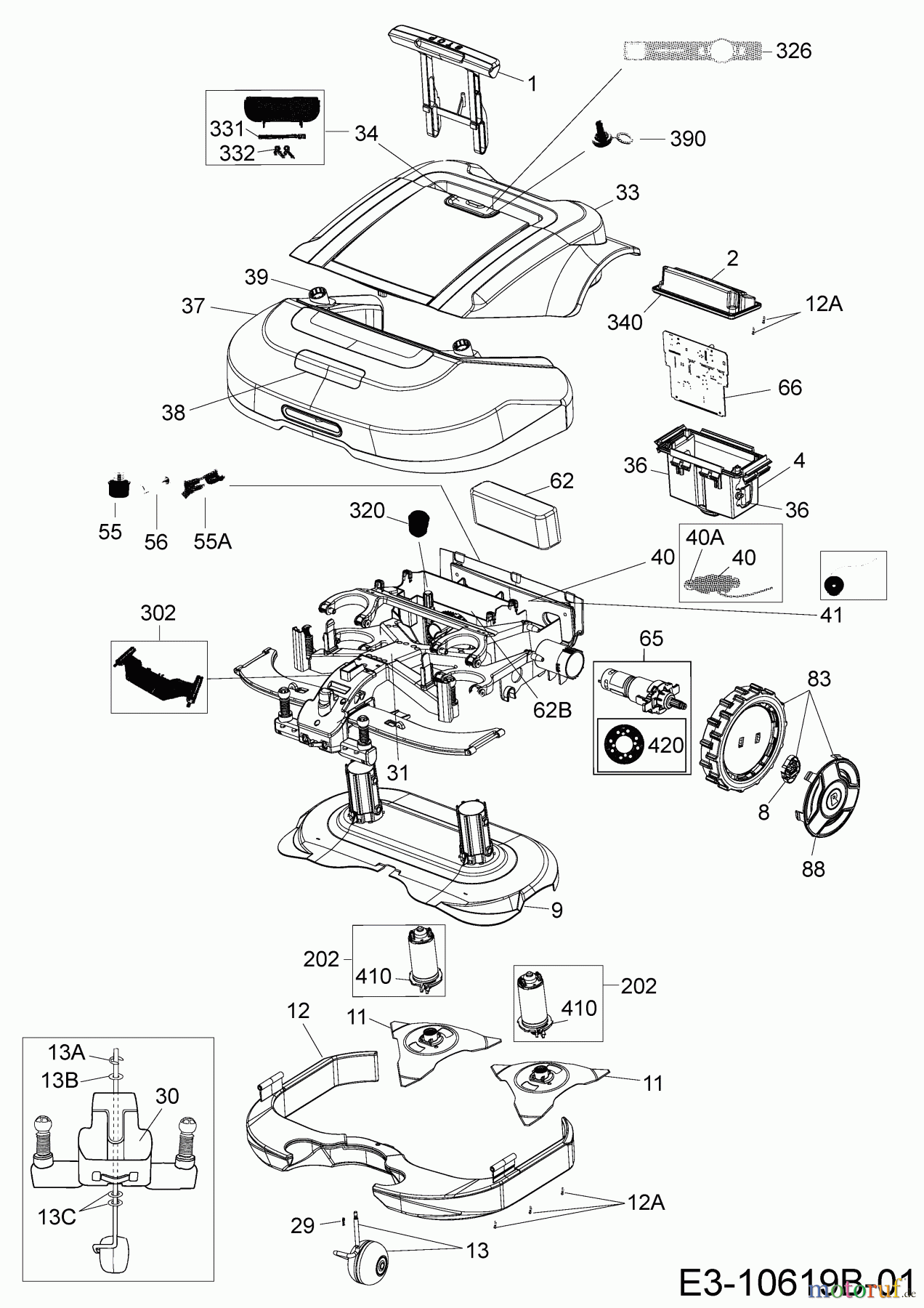 Robomow Mähroboter RS615U 22ASBA-A619 (2018) Elektromotore, Gehäuse, Messer, Räder