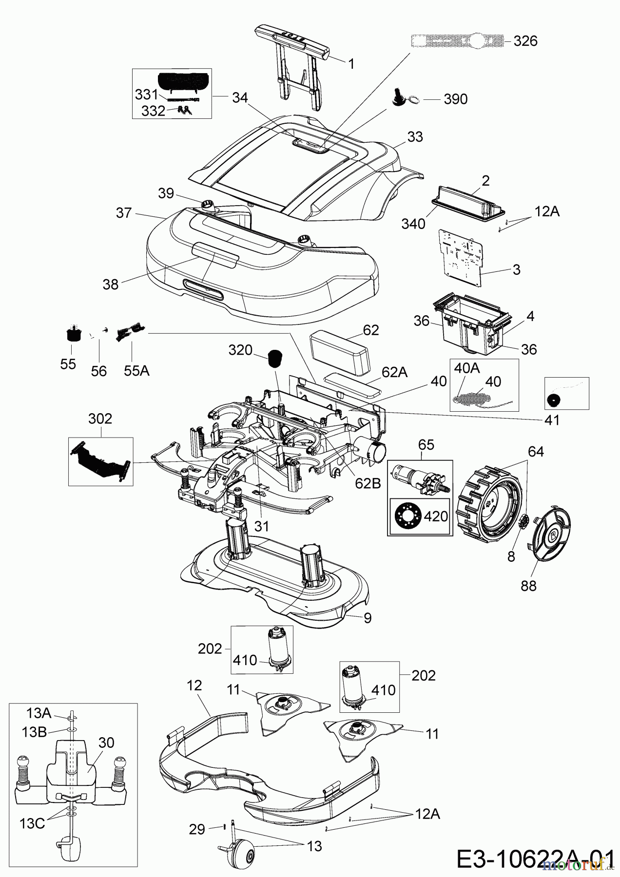  Robomow Mähroboter RS625U (Black) PRD6200YB  (2017) Elektromotore, Gehäuse, Messer, Räder