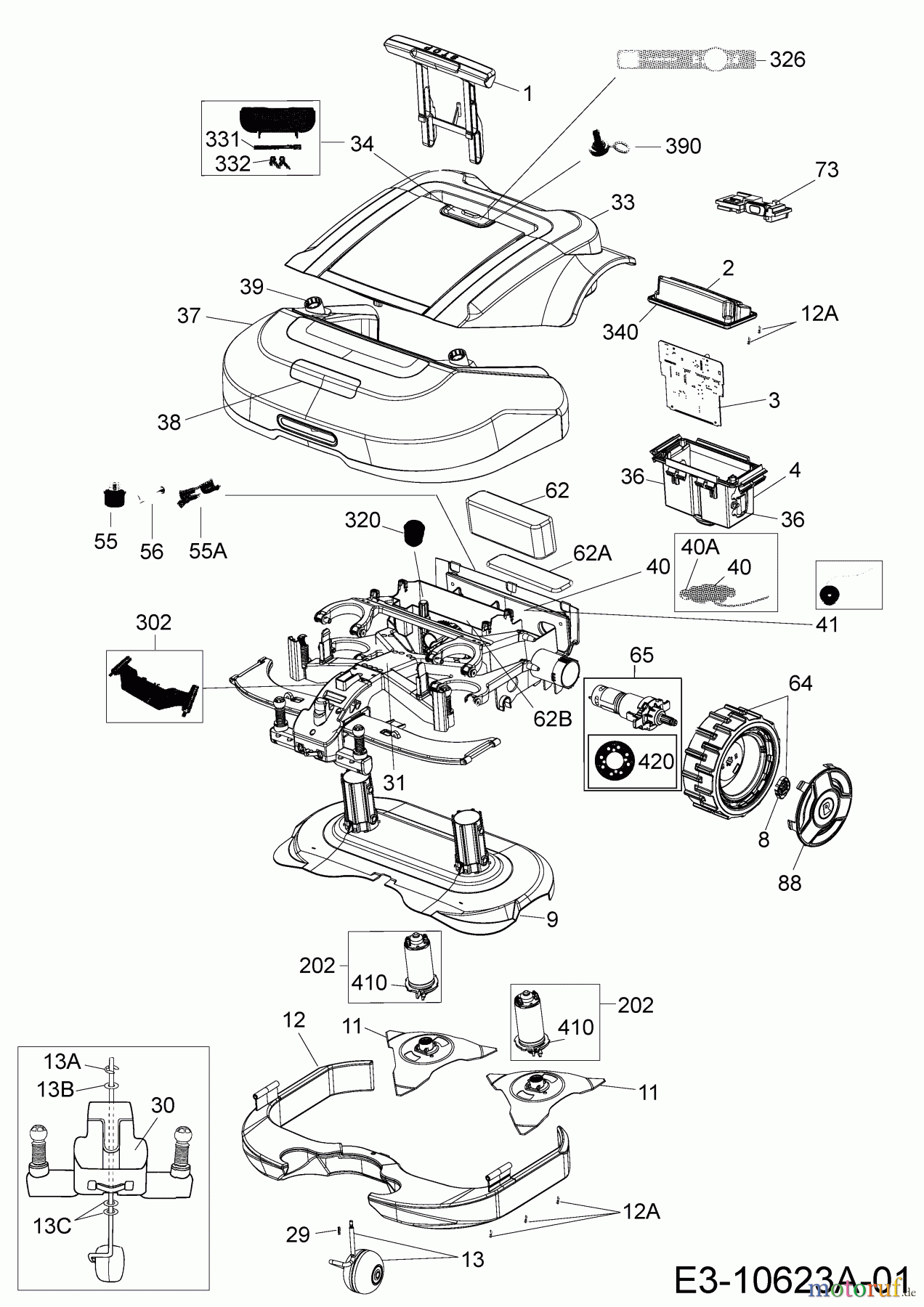  Robomow Mähroboter RS625 PRO (Red) PRD6200R  (2017) Elektromotore, Gehäuse, Messer, Räder