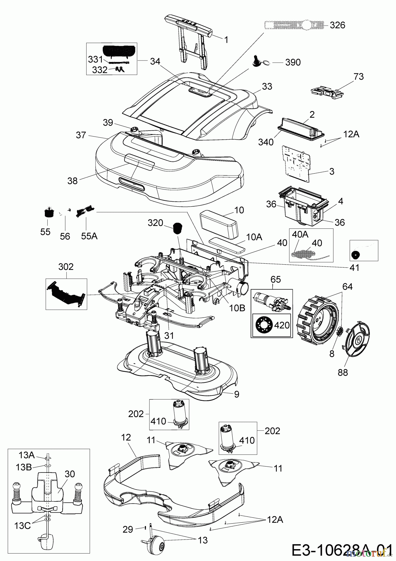 Robomow Mähroboter RS635 PRO S (Red) PRD6300R (2017) Elektromotore, Gehäuse, Messer, Räder