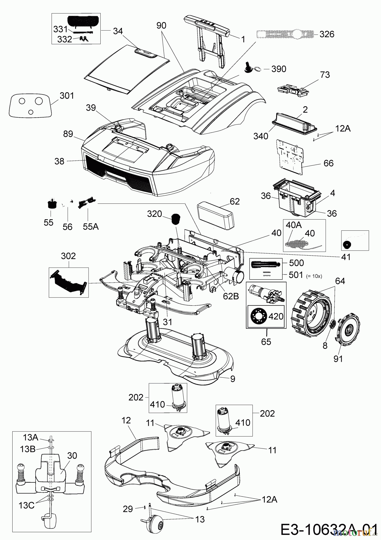 Cub Cadet Mähroboter XR3 5000 22ASGAGD603 (2018) Elektromotore, Gehäuse, Messer, Räder