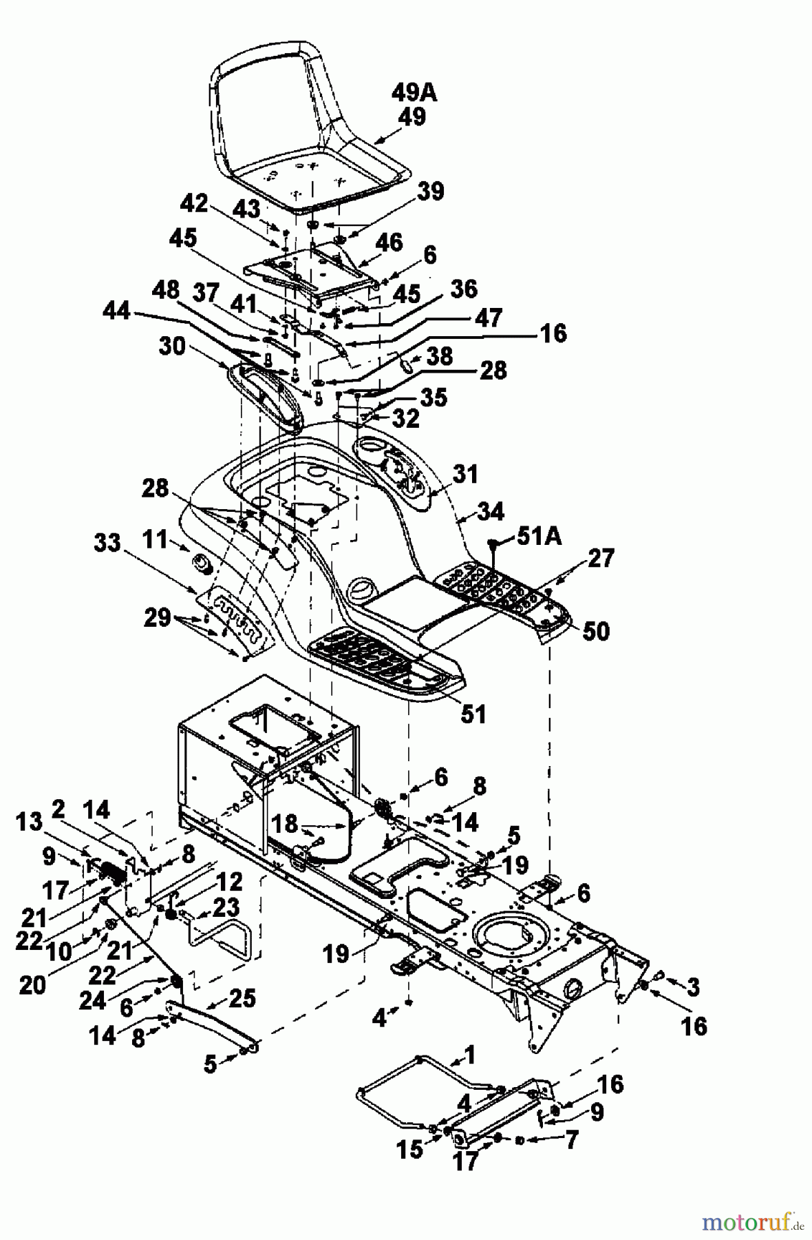 Yard-Man Rasentraktoren HG 6160 13AD604G643 (1999) Mähwerksaushebung, Sitz, Sitzwanne