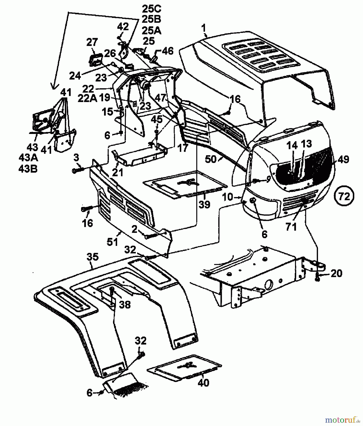  Fleurelle Rasentraktoren AM 1201 13AH663G619  (1999) Armaturenbrett, Motorhaube, Sitzwanne