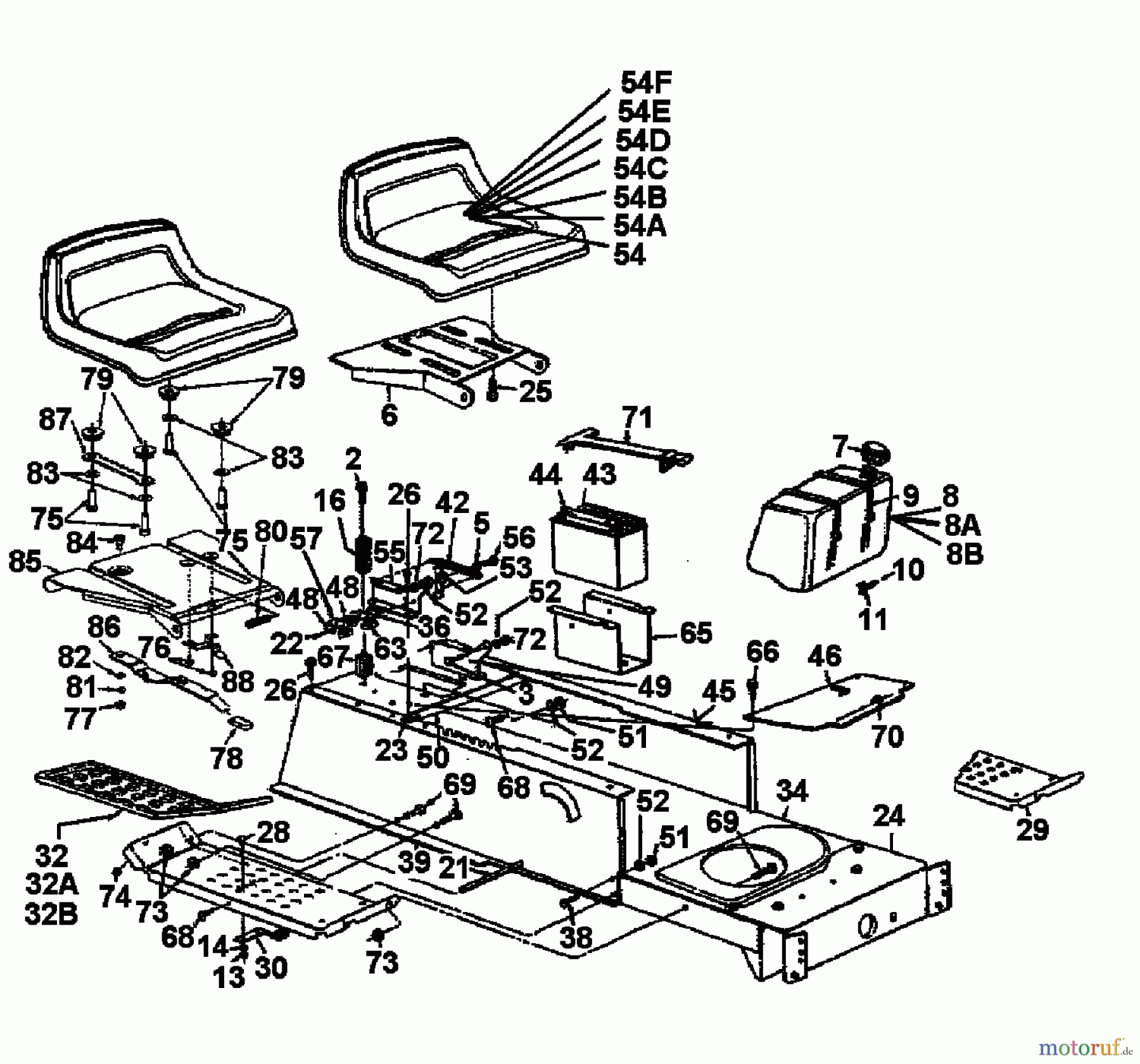 MTD Rasentraktoren H 125 13AH690F678 (1998) Rahmen, Sitz, Tank