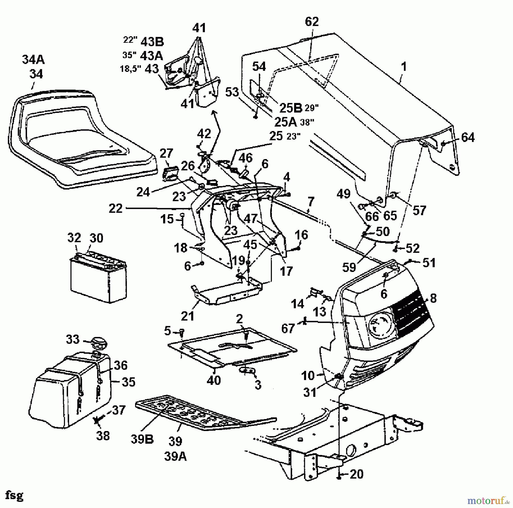 Golf Rasentraktoren 125/102 13AL761N607  (1998) Armaturenbrett, Motorhaube, Sitzwanne