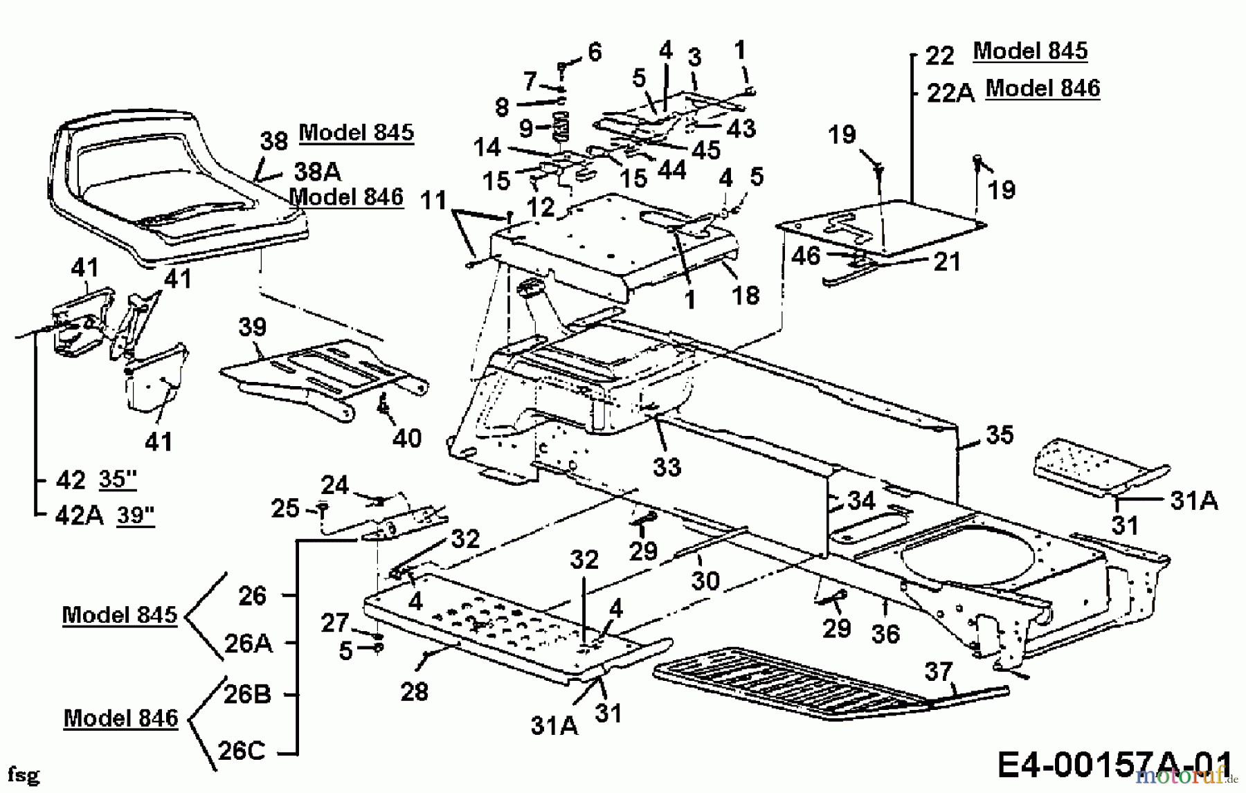 MTD Gartentraktoren G 185 14AJ845H678  (1998) Rahmen, Sitz